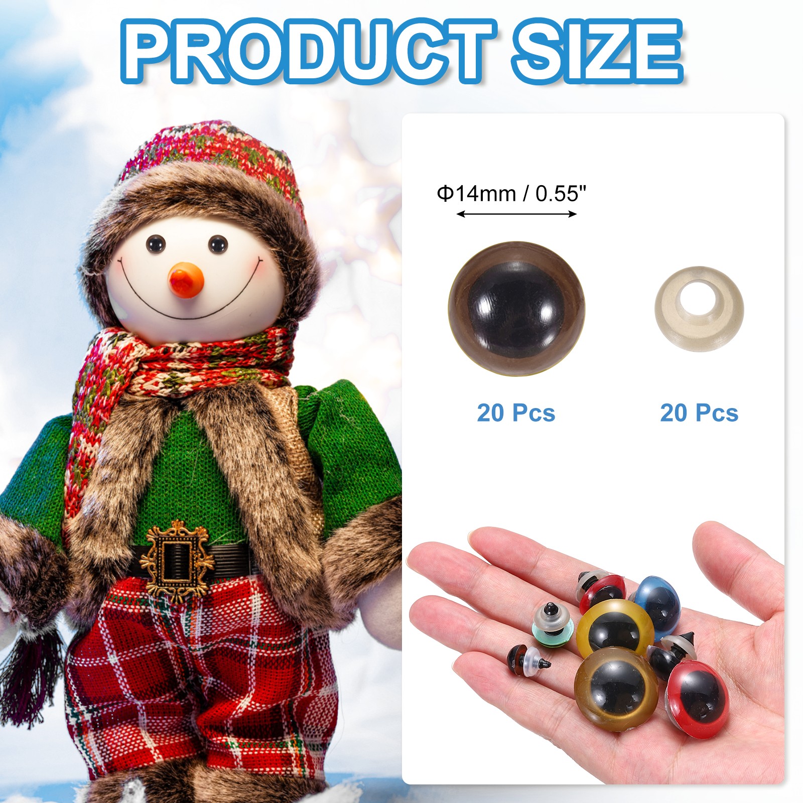 20 Pack 14mm Safety Eyes Realistic Doll Crocheting Safety Eyes Brown