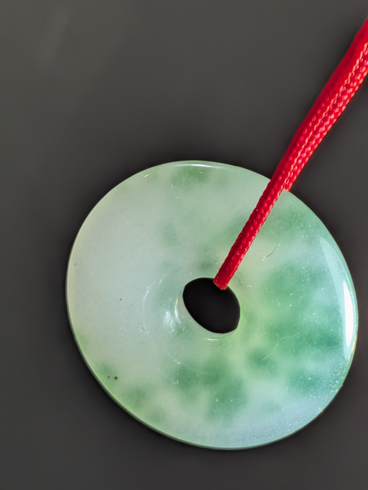 NOS Chinese Myanmar Jadeite Jade Donut Pendant Ping An Kou 1980-2000 Ships US