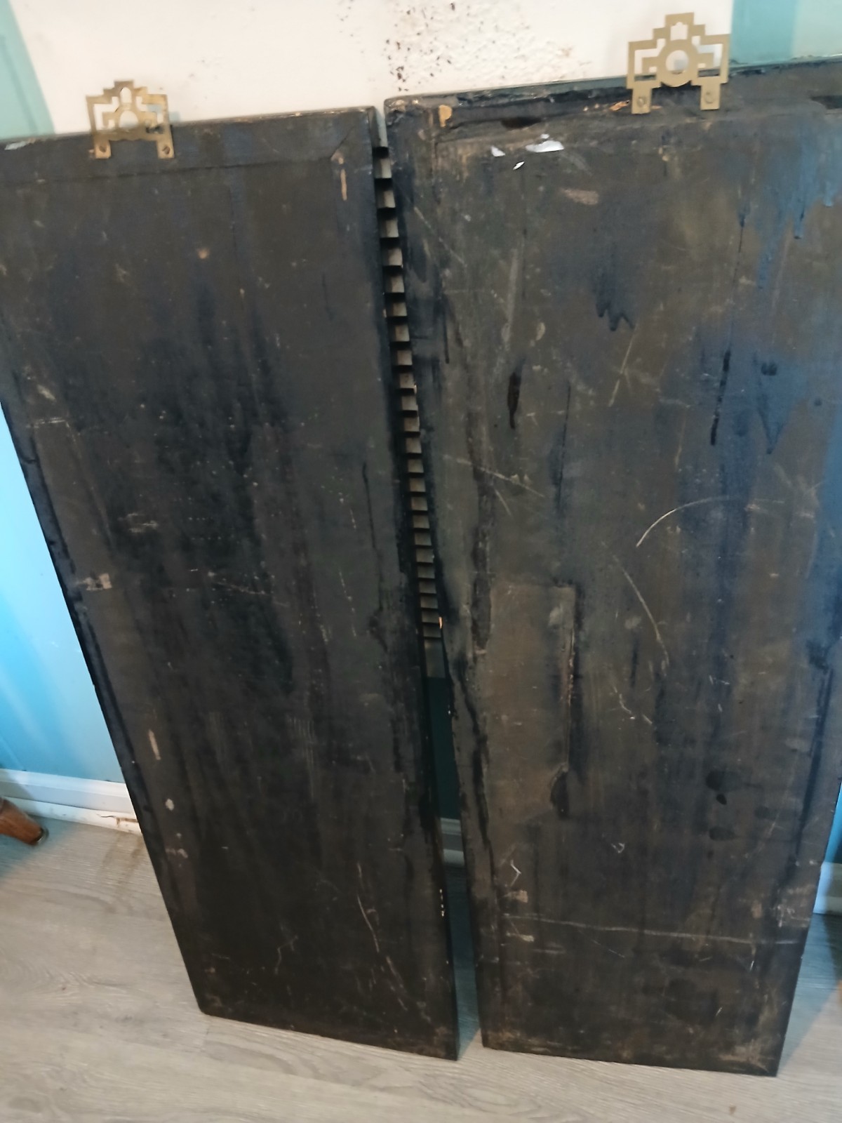 4 Vintage Asian Japanese Mother Pearl Black Lacquer Wall Panels 36″ x 12″