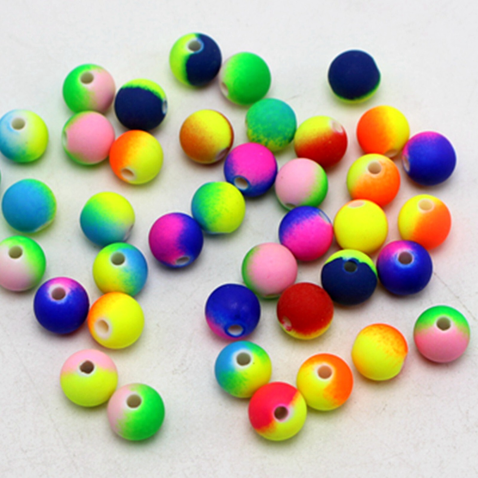 200 Multi-Color Neon Beads Acrylic Round Beads 8mm(0.32″) Rubber Tone