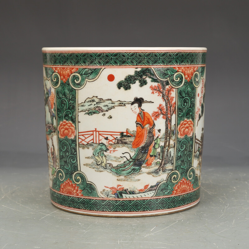 7.1″ Chinese Qing Porcelain Colorful Character Stories Pattern Brush Pot