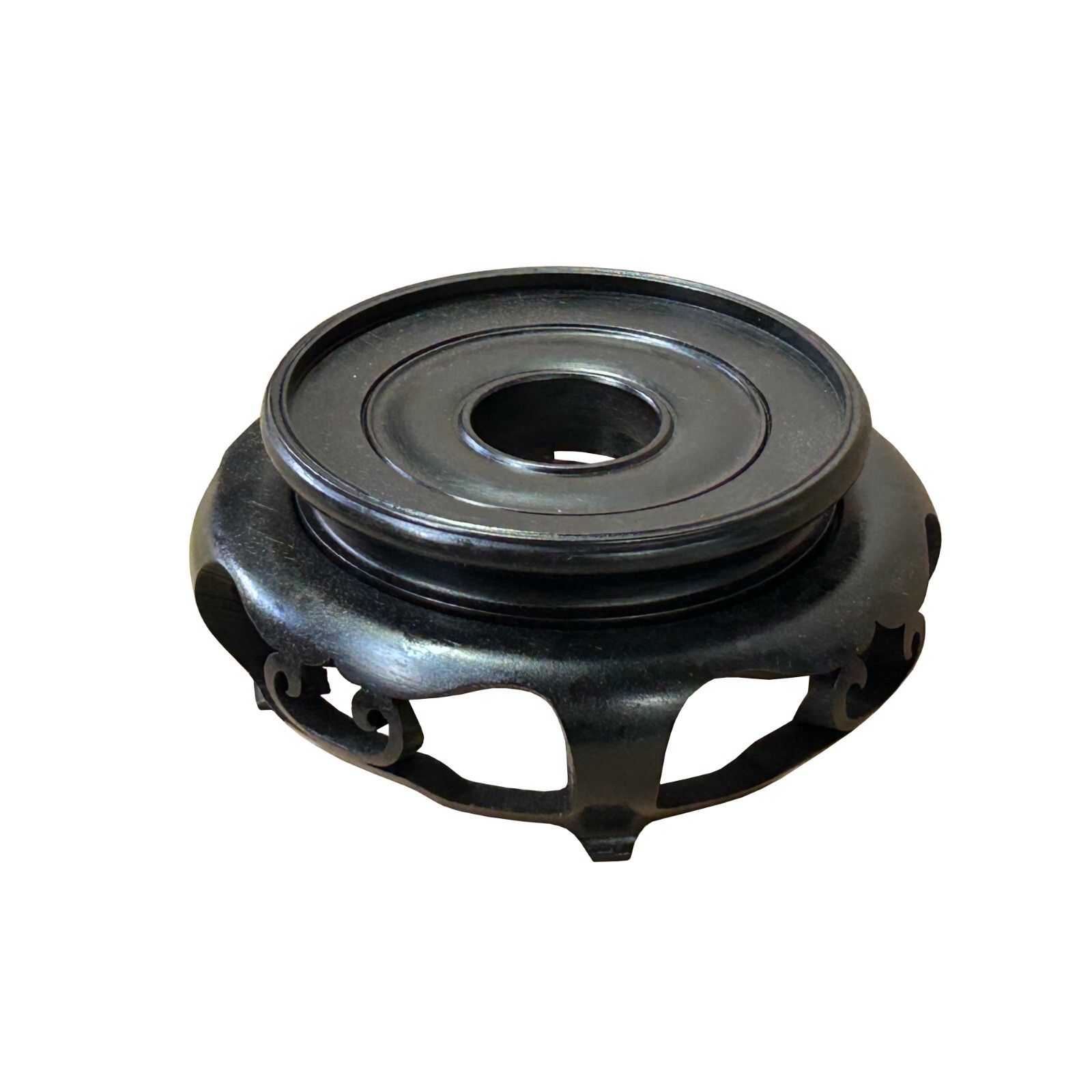 6″ Chinese Black Wood Round Legs Table Top Stand Display Easel Riser st1205