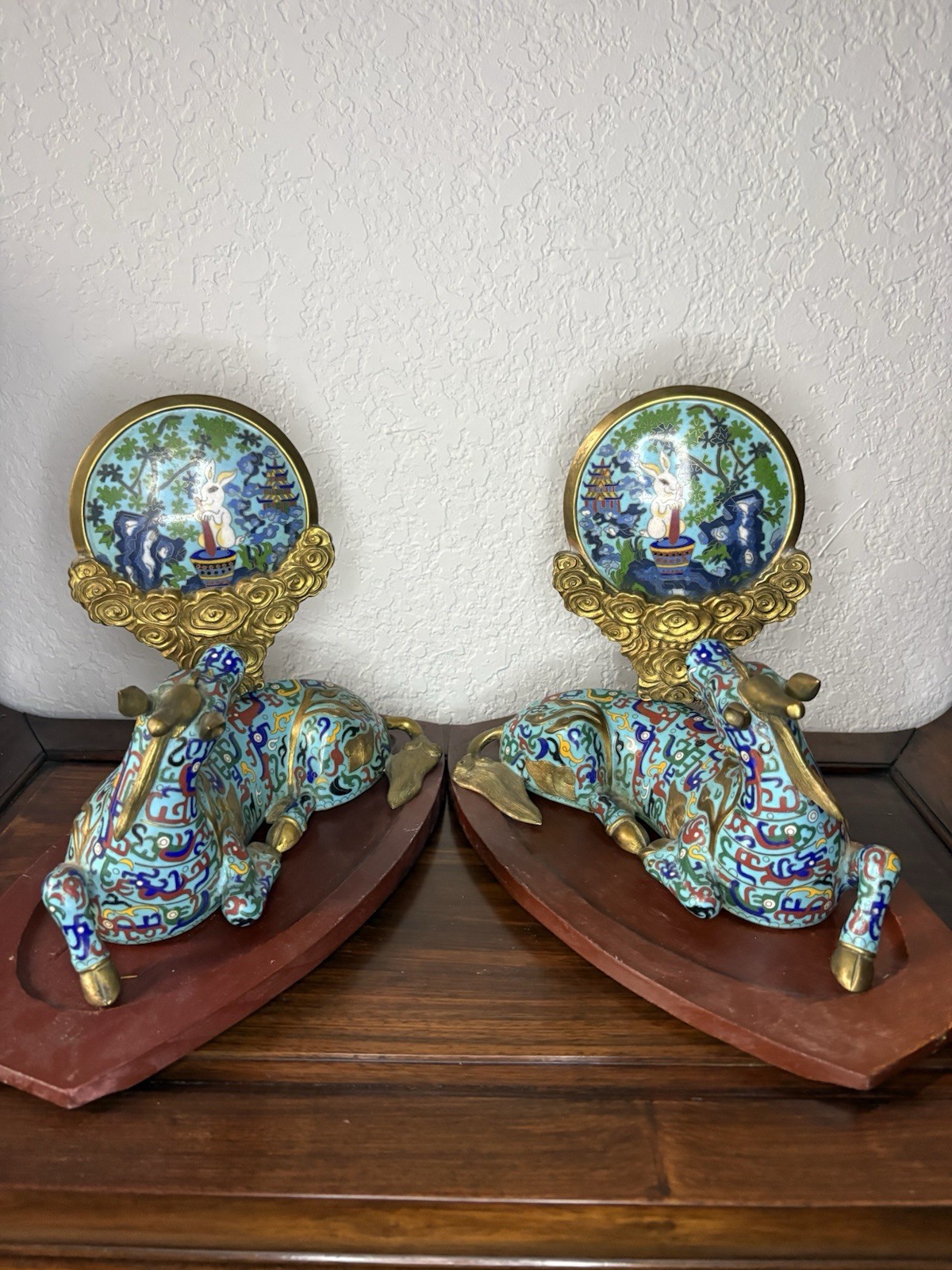 Pair Of Vintage Chinese Cloisonné Qiling( Stand Is Not Included)