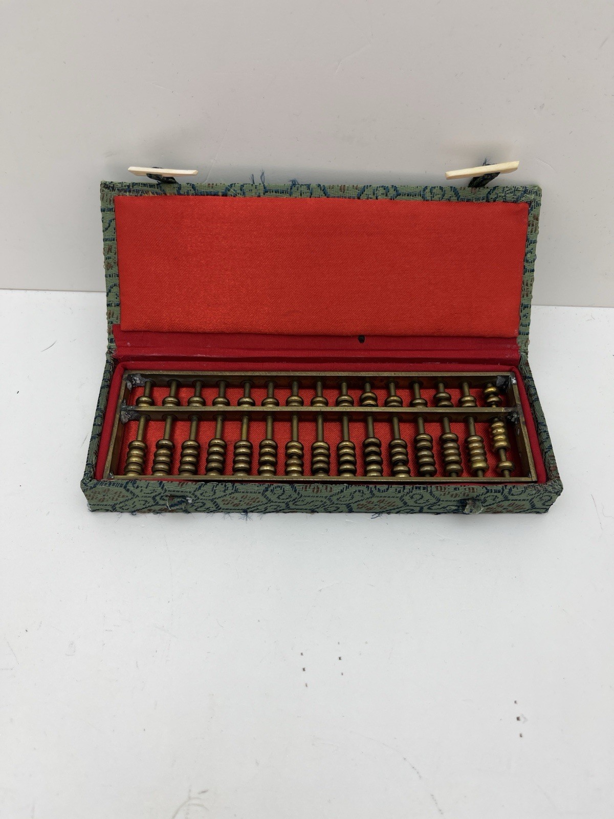Vintage Small Abacus Metal with Box Paper Weight Beads Slide
