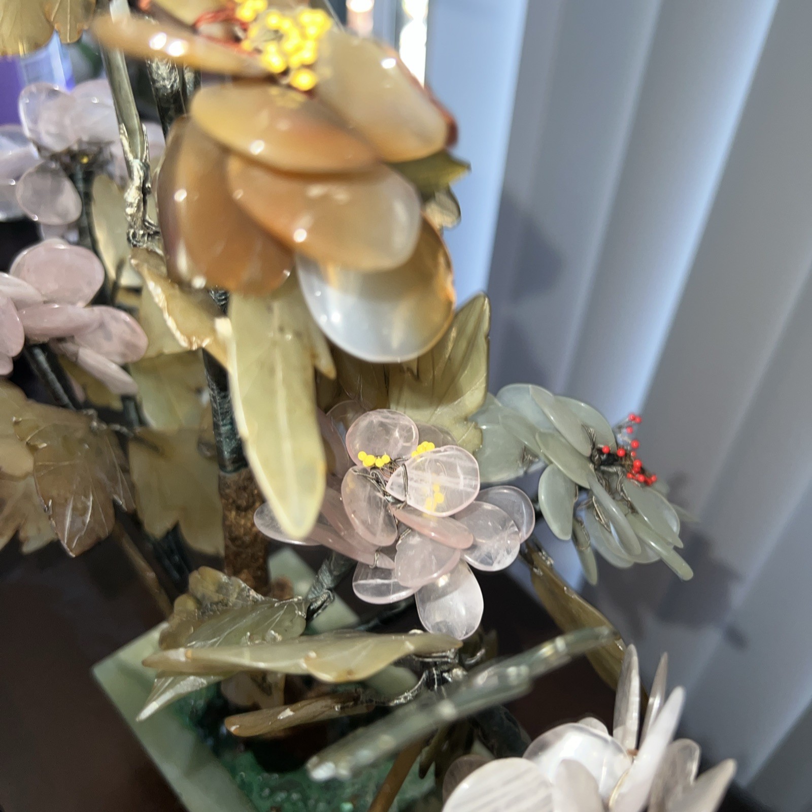 Vtg MCM Jade Agate Carnelian Quartz 14 x 12” Large Bonsai Tree