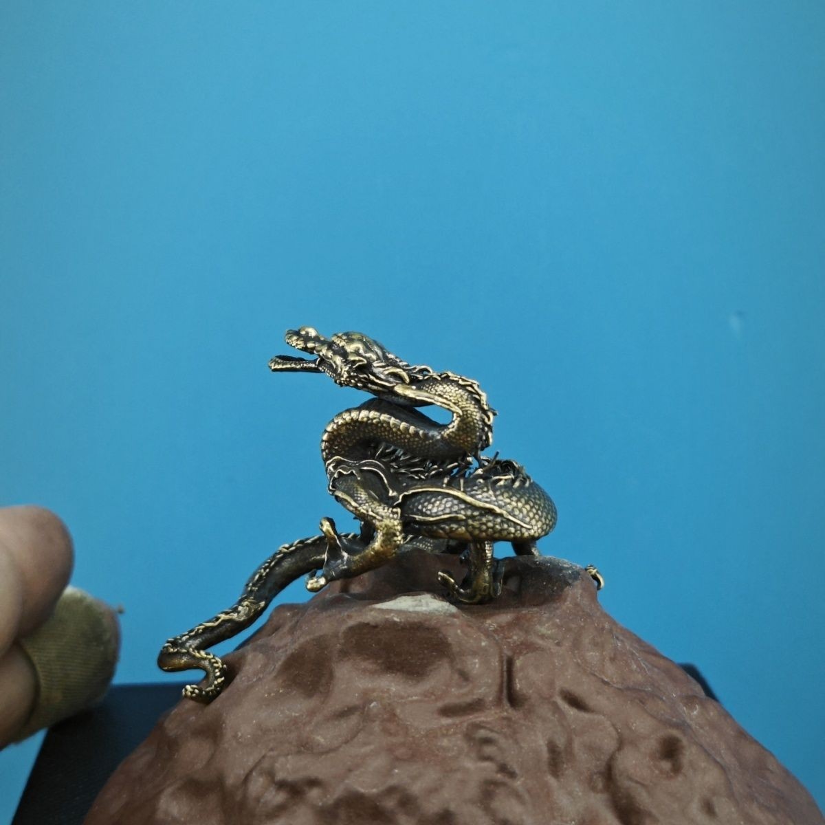Brass Dragon Statue Mini Landscape Bonsai Fish Tank Rockery Decor Ornament