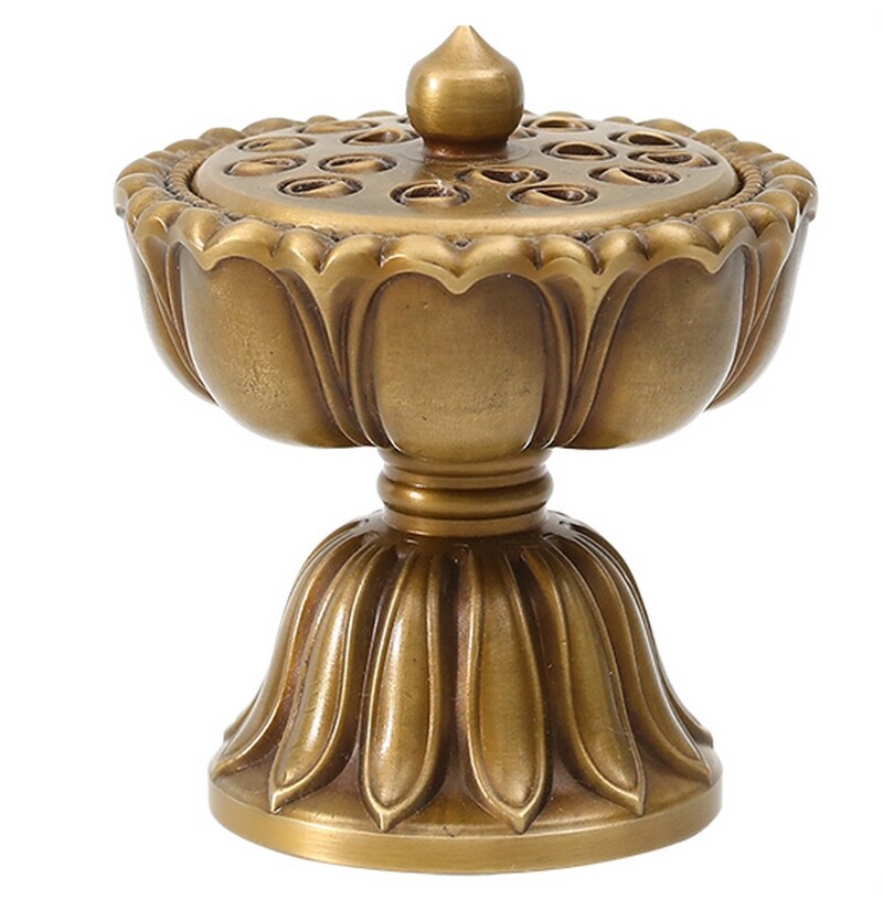 Brass Lotus Lamp Incense Coil Burner Statue Home Zen Decor