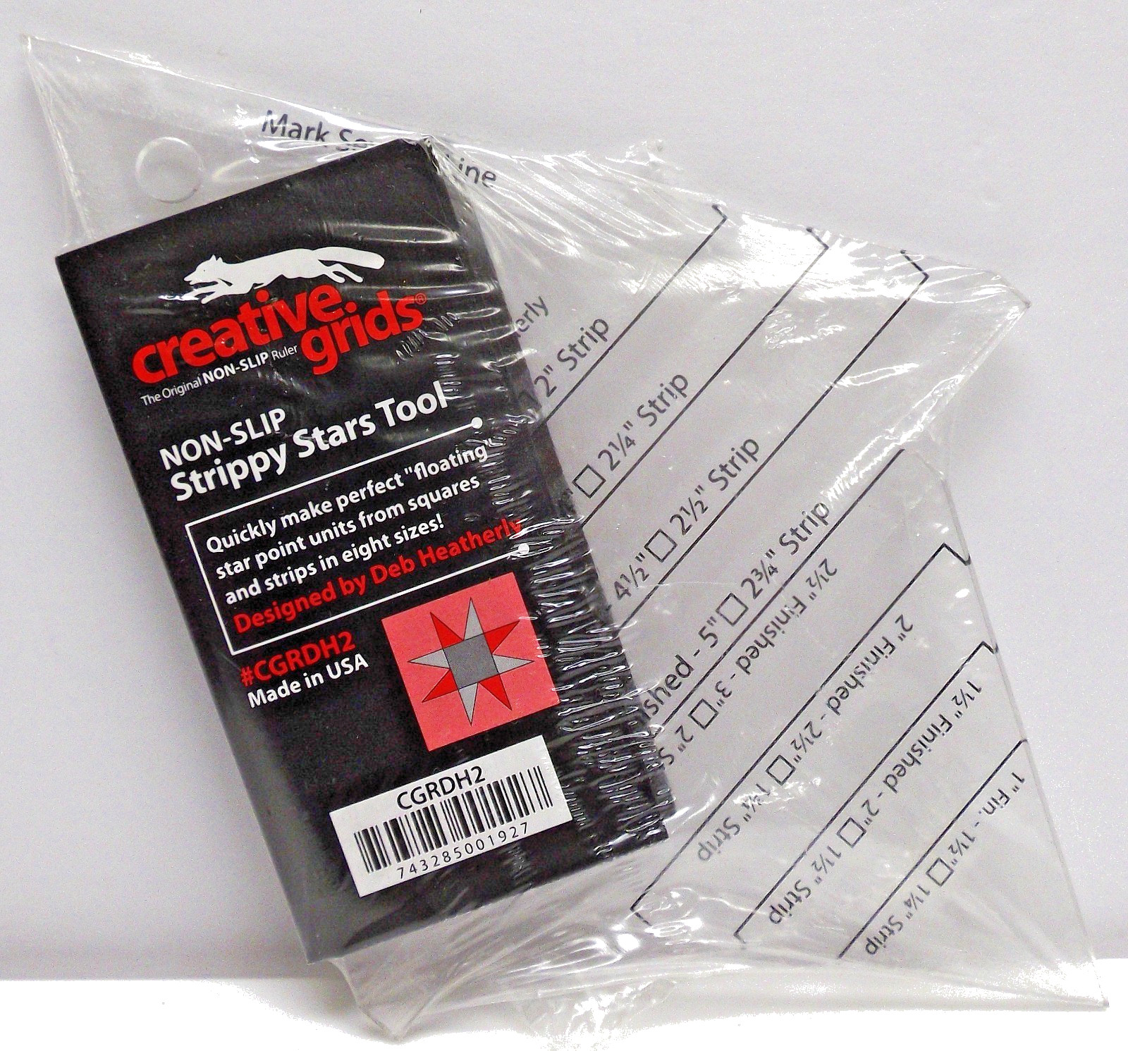 CREATIVE GRIDS Strippy Stars RULER Tool 5″ x 7 1/2″ USA Acrylic Quilt CGRDH2