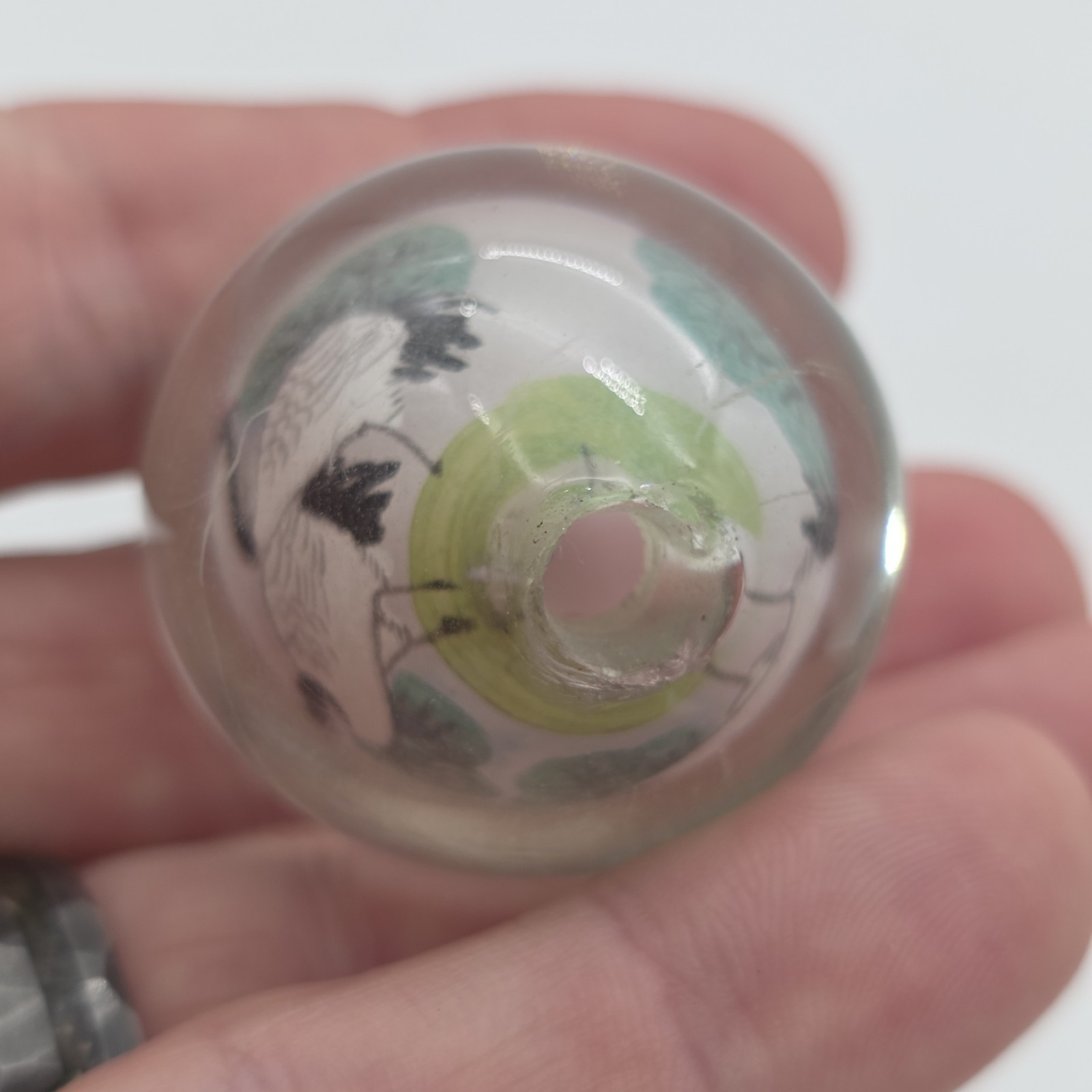 Vintage Reverse Hand Painted Cranes Revolving Sphere Ball Paperweight on Stand