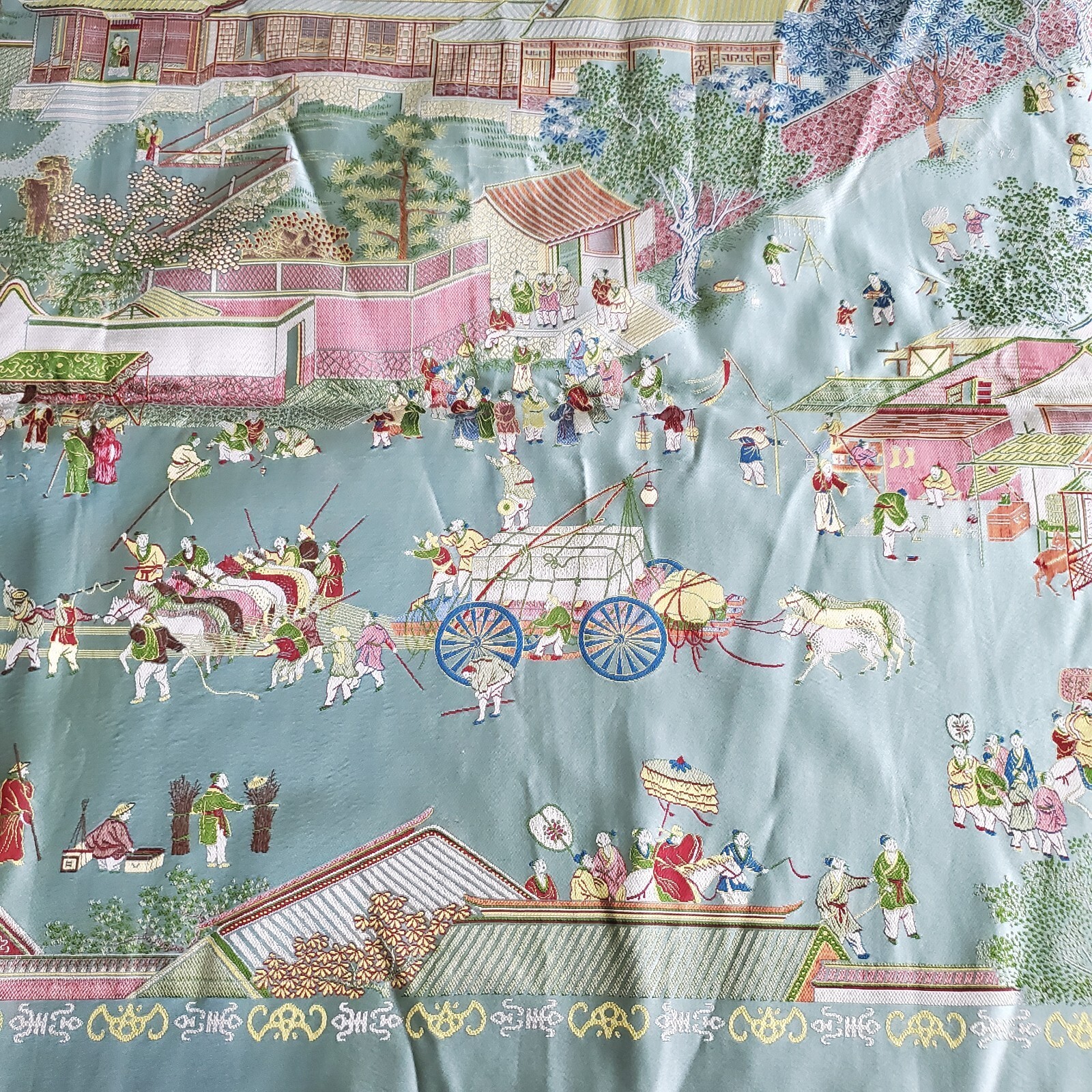 Vintage Gorgeous “Brocaded Flowers” Chinese Silk Tapestry Tablecloth 80″x54″