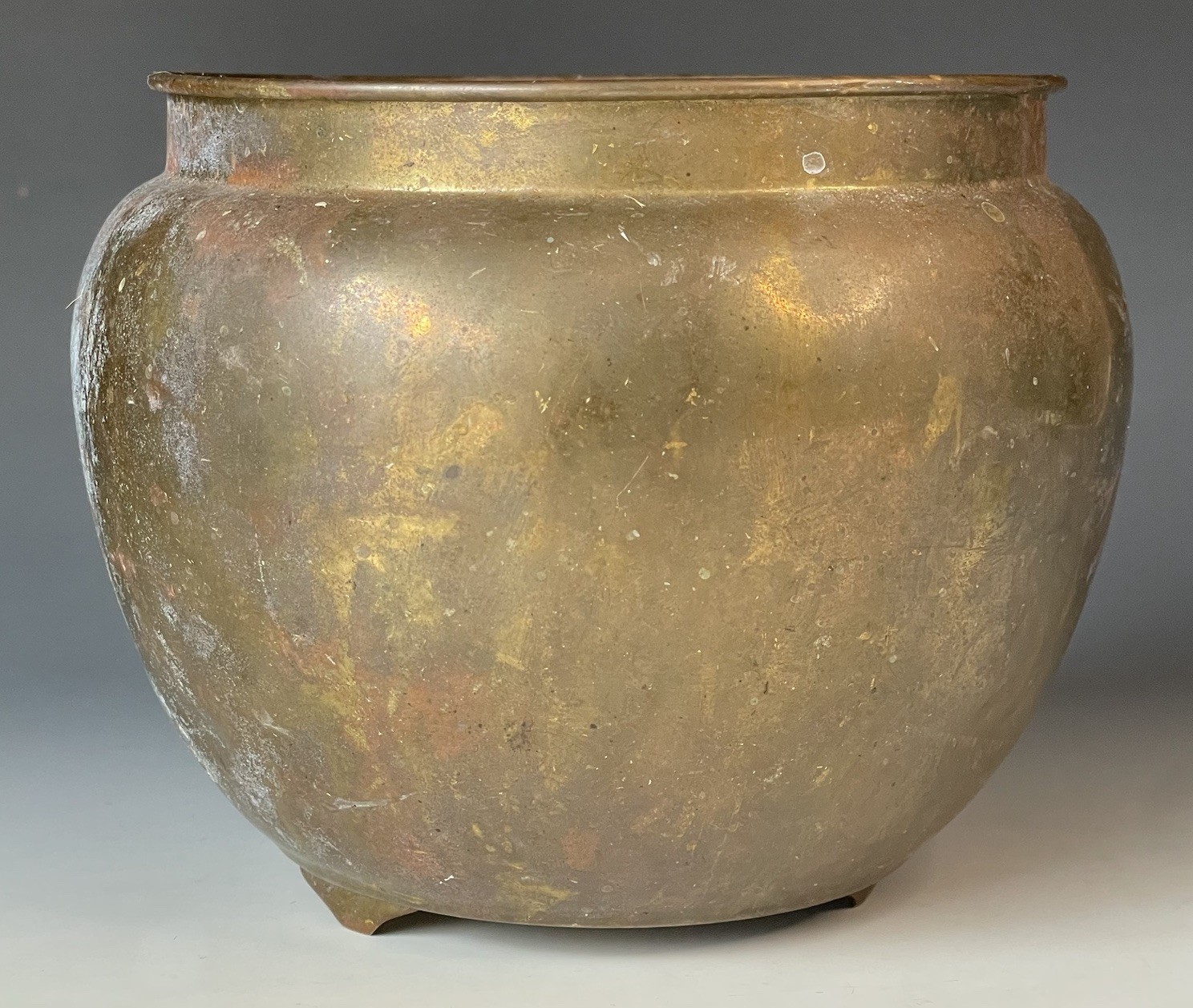 Vintage 20th C. Brass Jardiniere Planter Asian Tripod Vessel Chinese / Korean