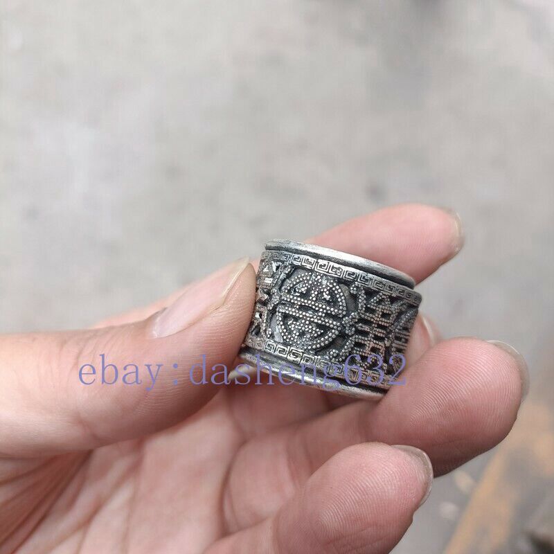 Exquisite Old Chinese handcarved Fu Lu auspicious Ring statue
