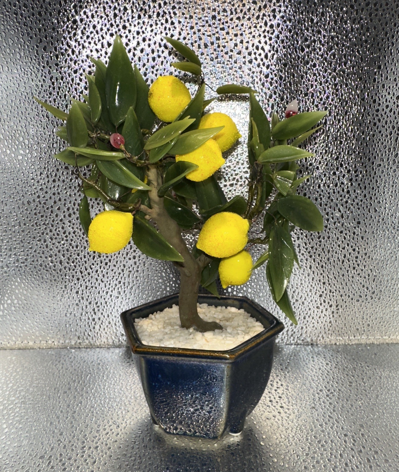 Vintage Asian Jade Glass Lemon Bonsai Small Tree 7.5”