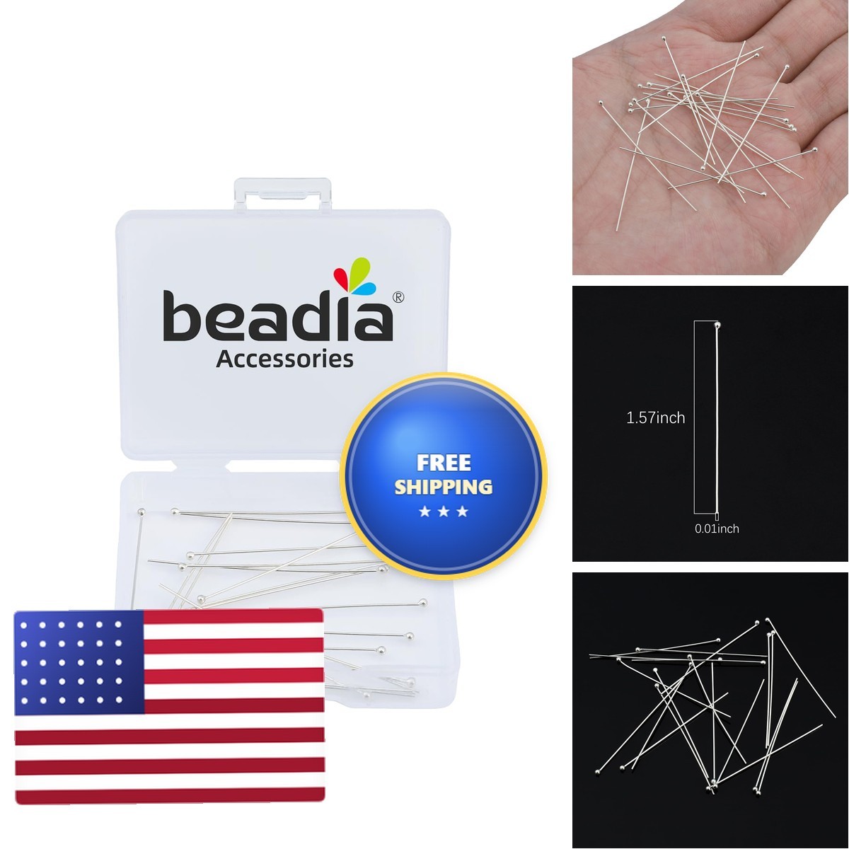 BEADIA 925 Sterling Silver Ball Head Pins 0.5x40mm 20pcs Jewelry Making