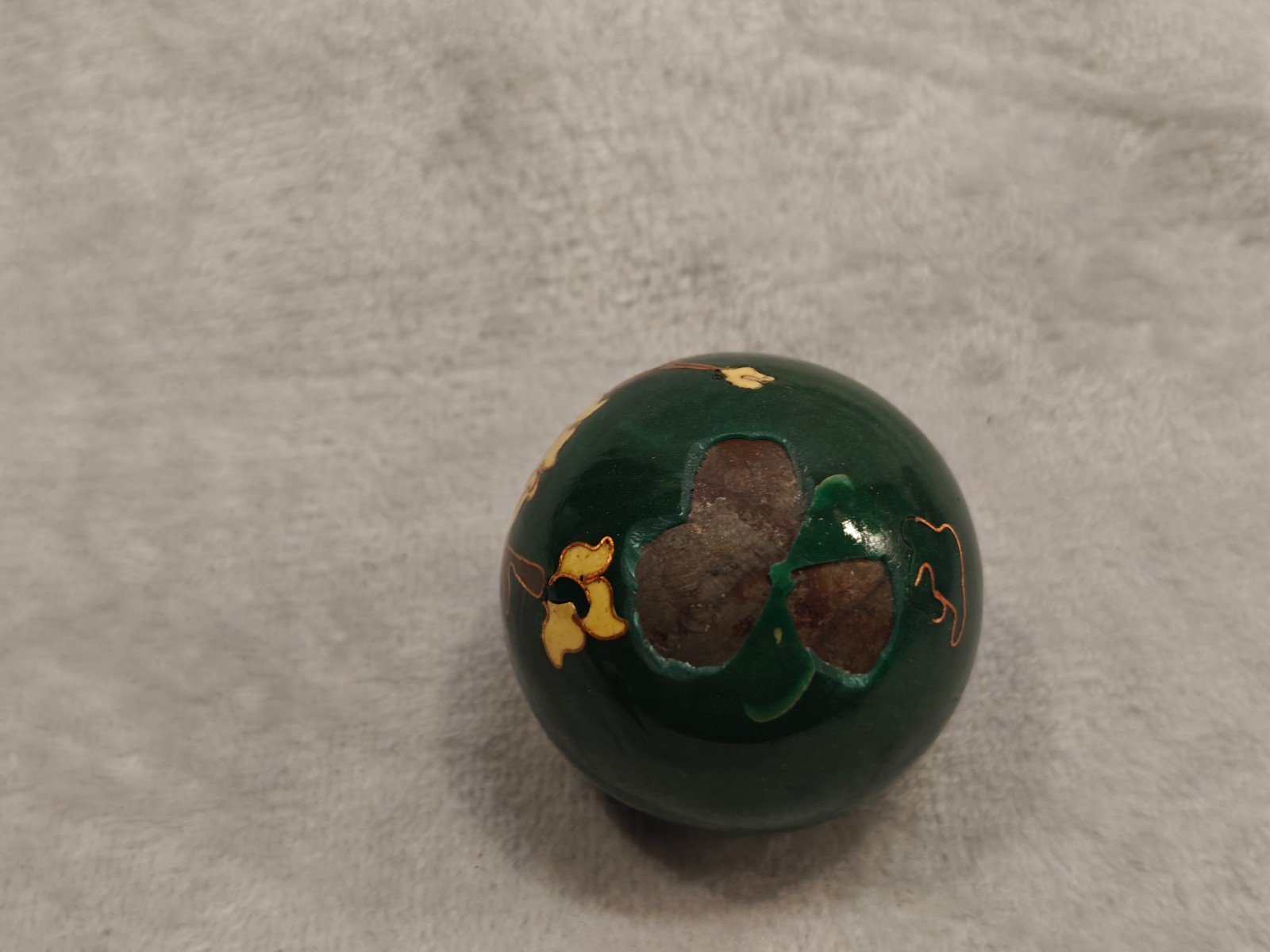 Vintage Chinese Cloisonné Baoding Balls Hand Painted Floral Green Original Box