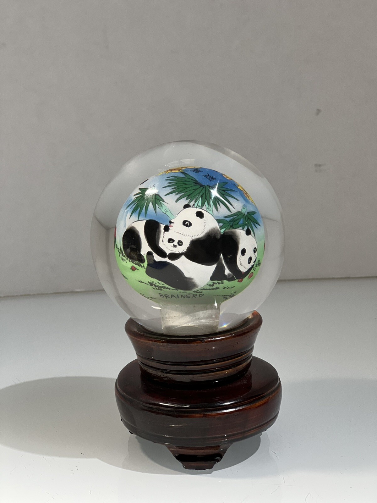 Panda Bear Family Crystal Globe, Hand Painted