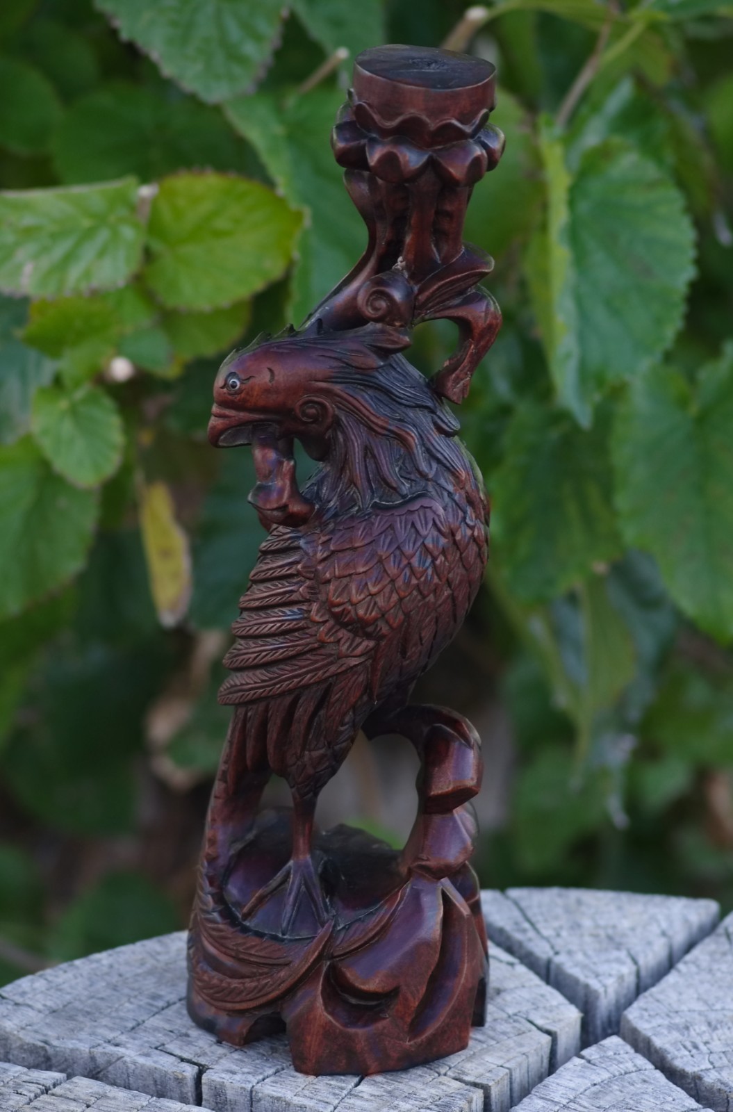 Oriental Boxwood Hand Carved Phoenix 12″ China 1950’s MAGNIFICENT SKILLFUL ART!