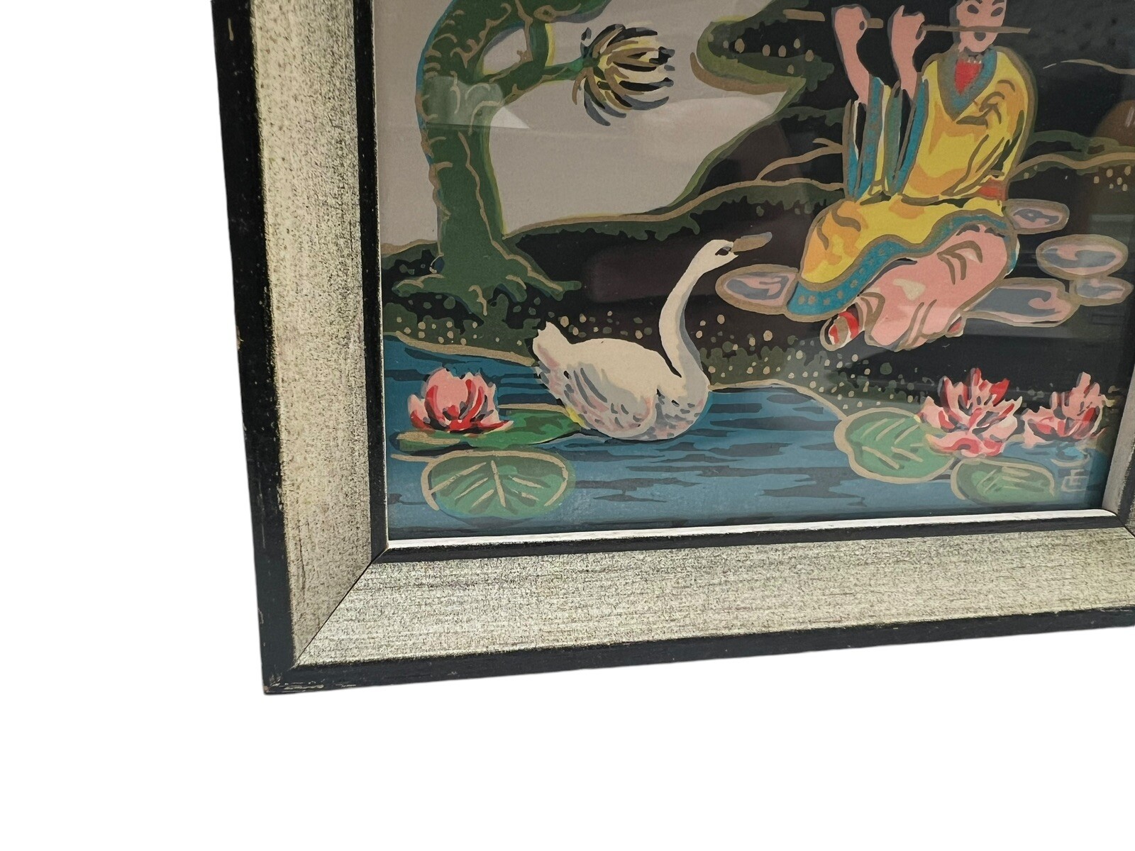 Vintage Small Framed Chinese Silk Screen Painting 6.5″ x 4.5″ Signed