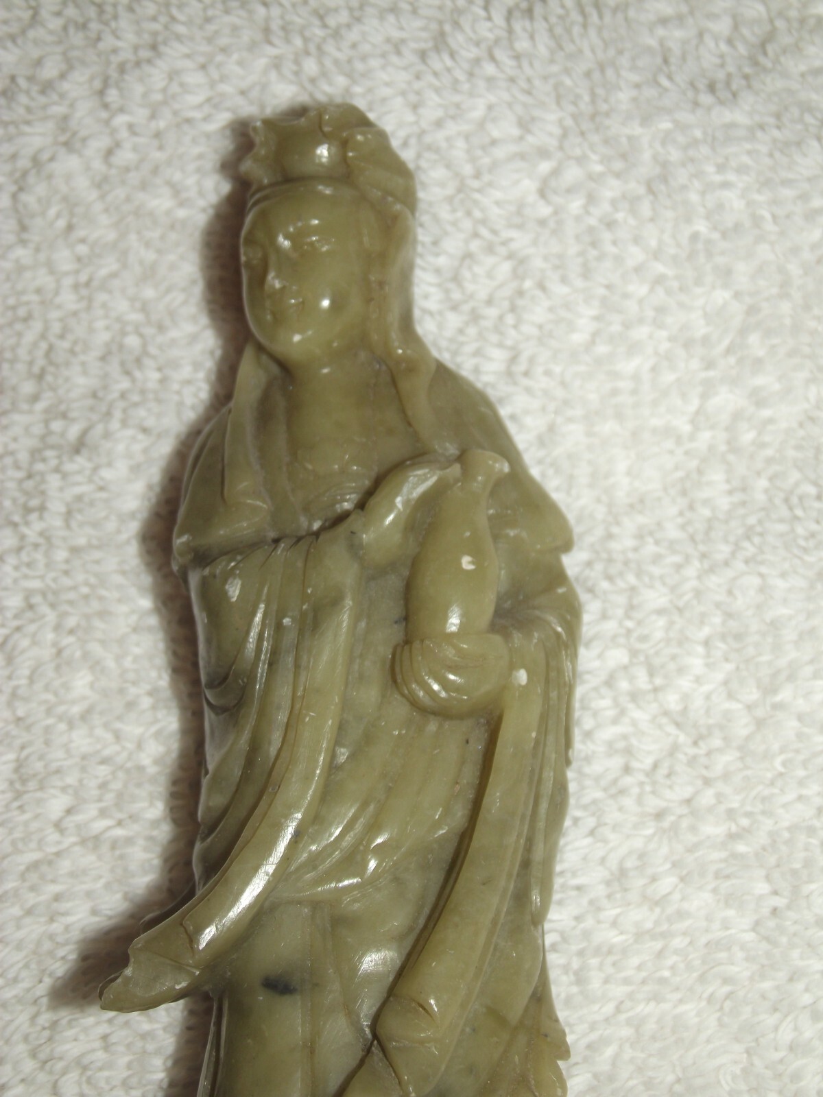 Vintage Chinese Hand Carved Jadeite Statue Figurine Woman w/Jug on Pedestal S