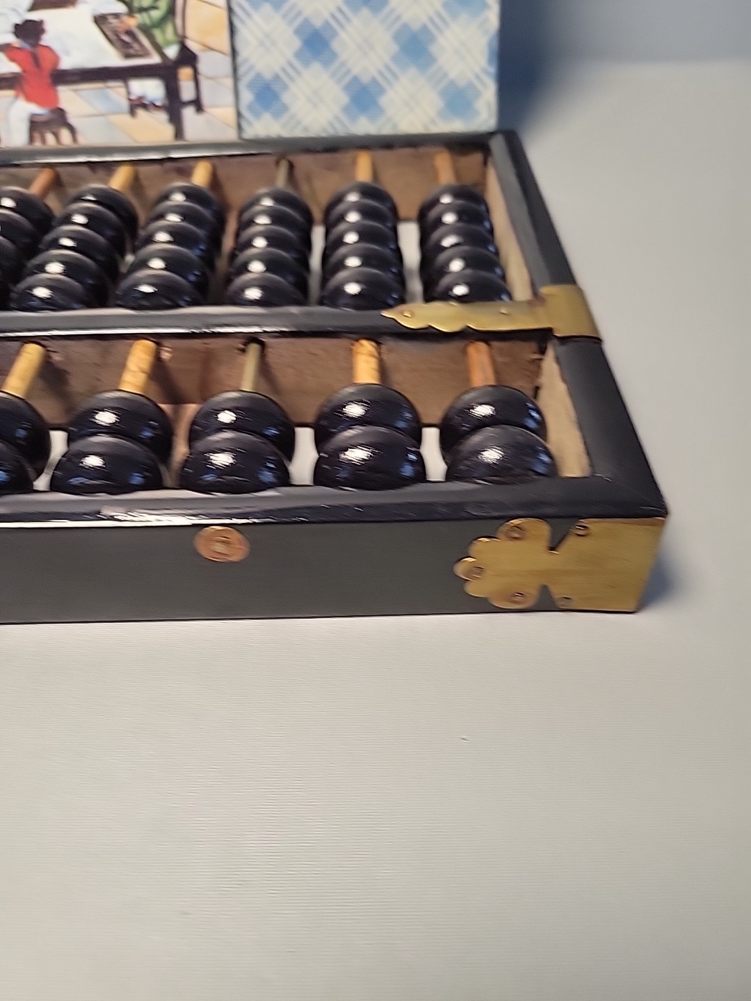 Vintage Chinese Abacus Wood & Brass Lotus Flower Brand Calculator 11 Row 77 Bead