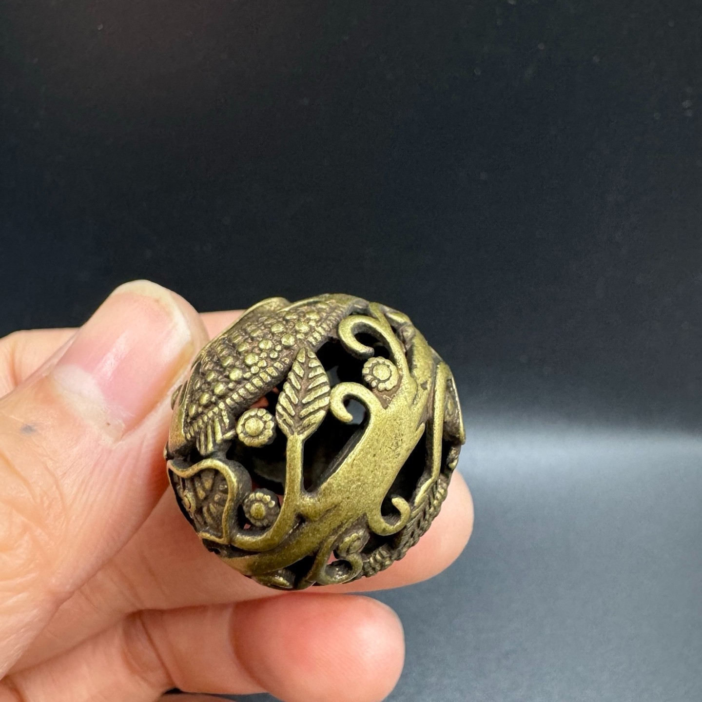 Vintage Brass Hollow Gourd Pendant Carp Lotus Fish Lucky Wealth Feng Shui Charm