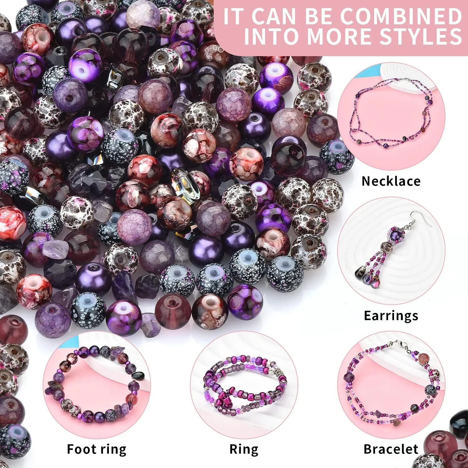 900pcs Glass Craft Beads for Bracelet Making Kit, Include Assorted Round/Bicone/