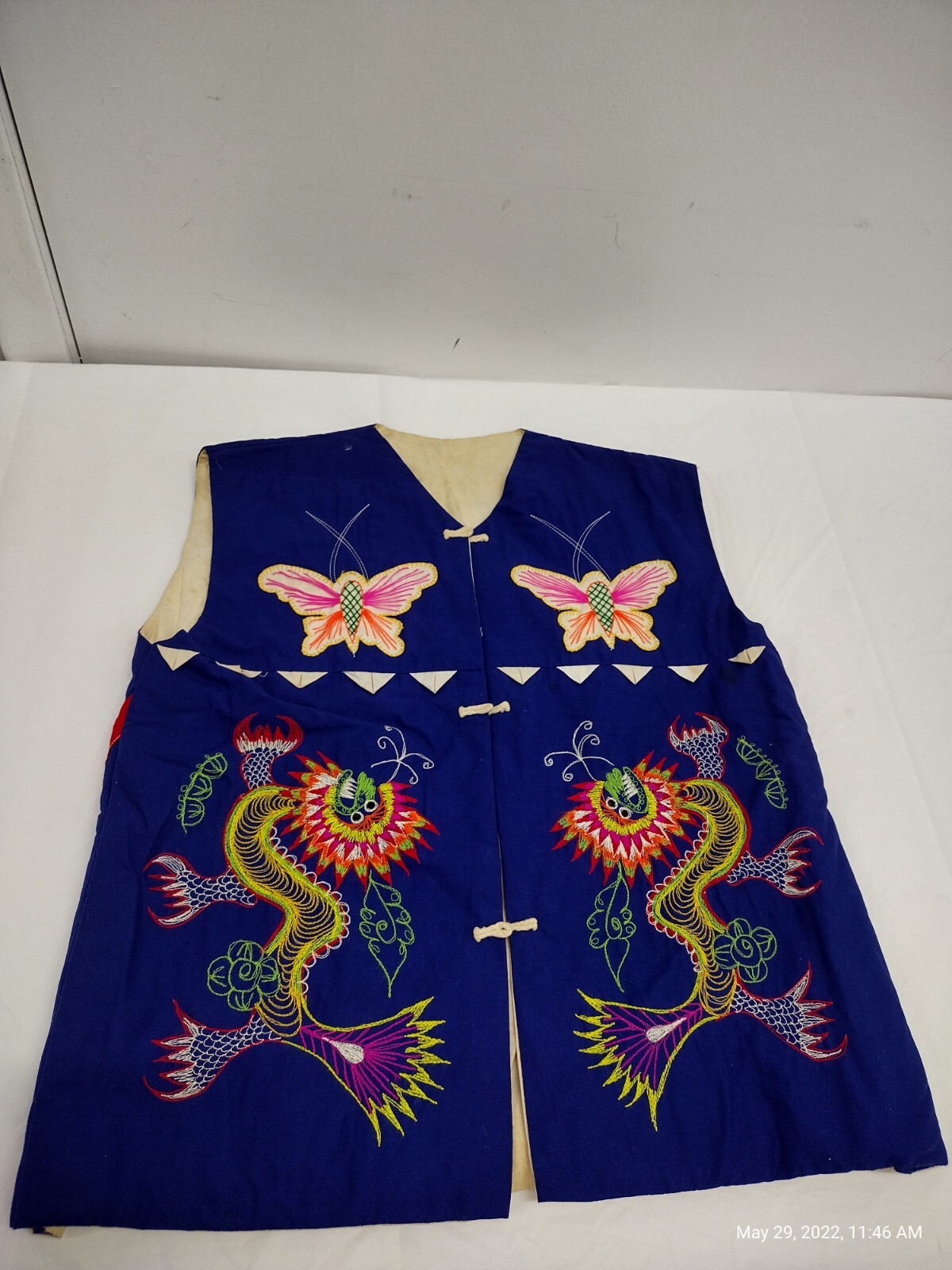 Chinese bai jia bei Vest Folk Art Dragons butterflies frogs And Pandas Size L