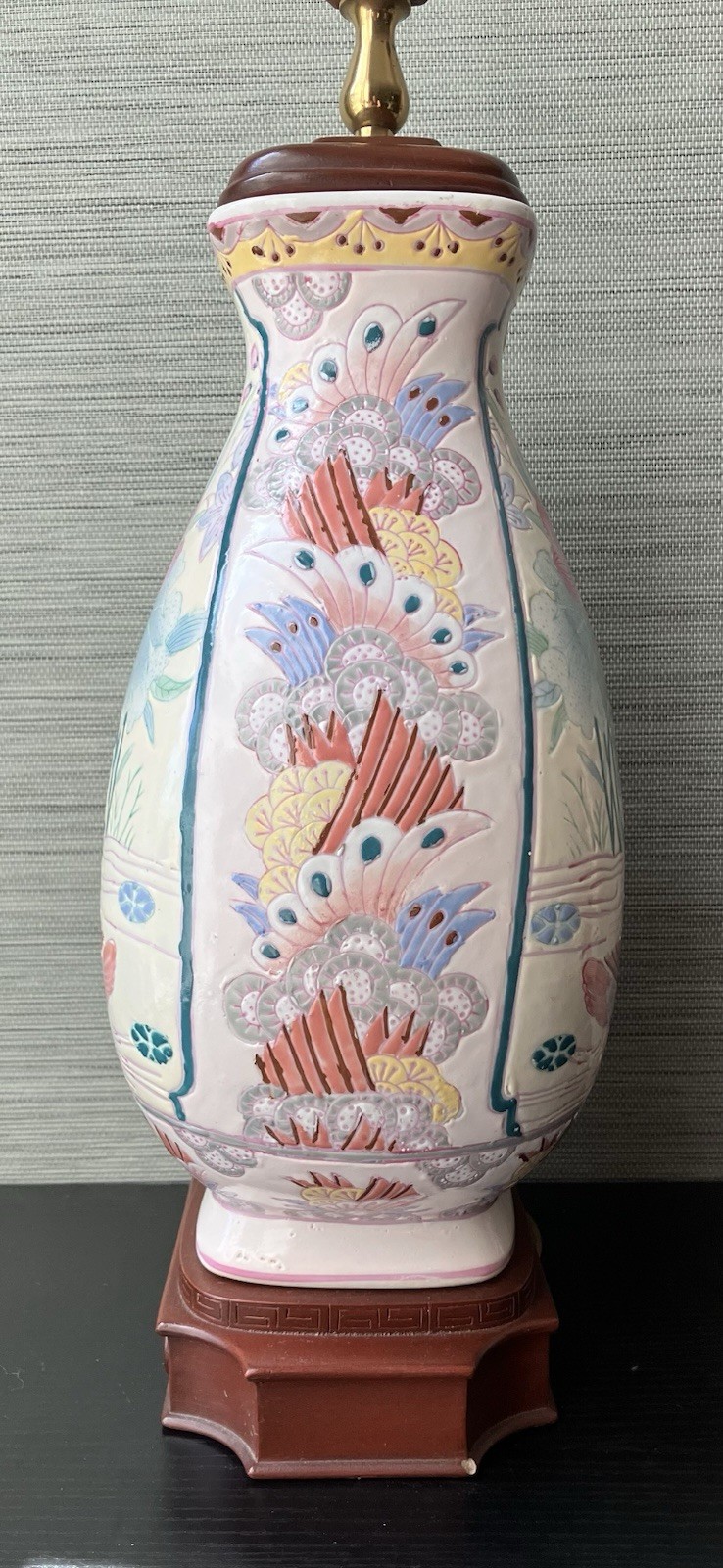 Vintage Chinese Porcelain Vase Lamp, Pink Chinese Mandarin Duck Design, Working