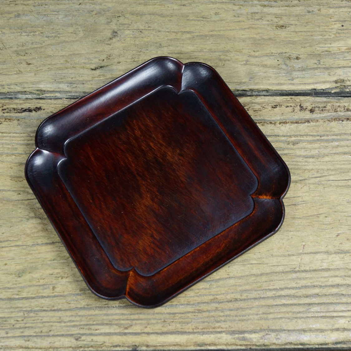 Vintage Hand Carved Rosewood Square Tea Tray Decor 13cm
