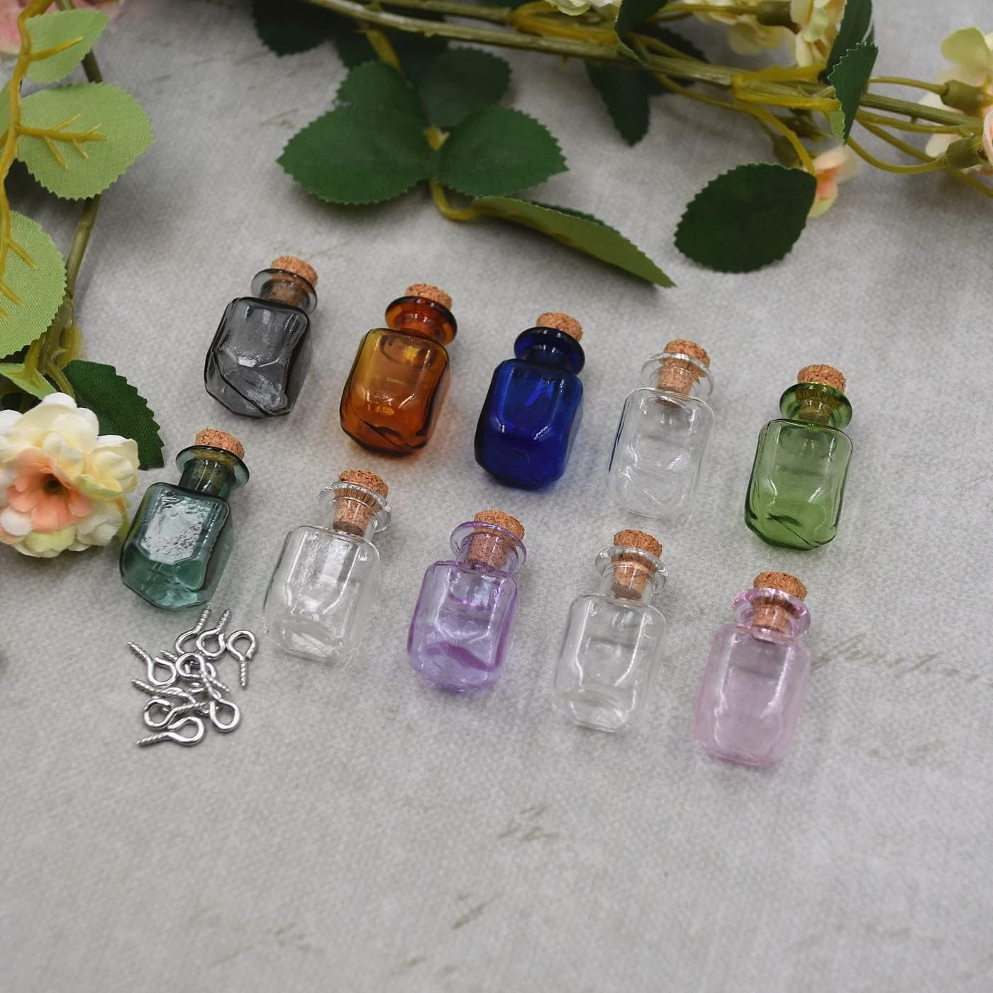 Cooldiy 10Pcs Colored Tiny Glass Jars Mini Glass Bottles with Cork Stoppers Mini
