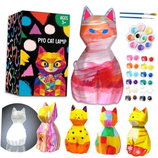 Paint Your Own Lamp Kit – Arts and Crafts Supplies, Toys for Ages 8-13, Cat