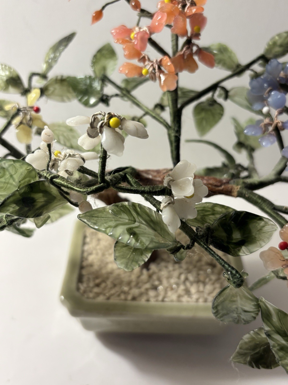 Vintage Bonsai Tree Multicolor Flowers Leaves Carved Blooms Asian