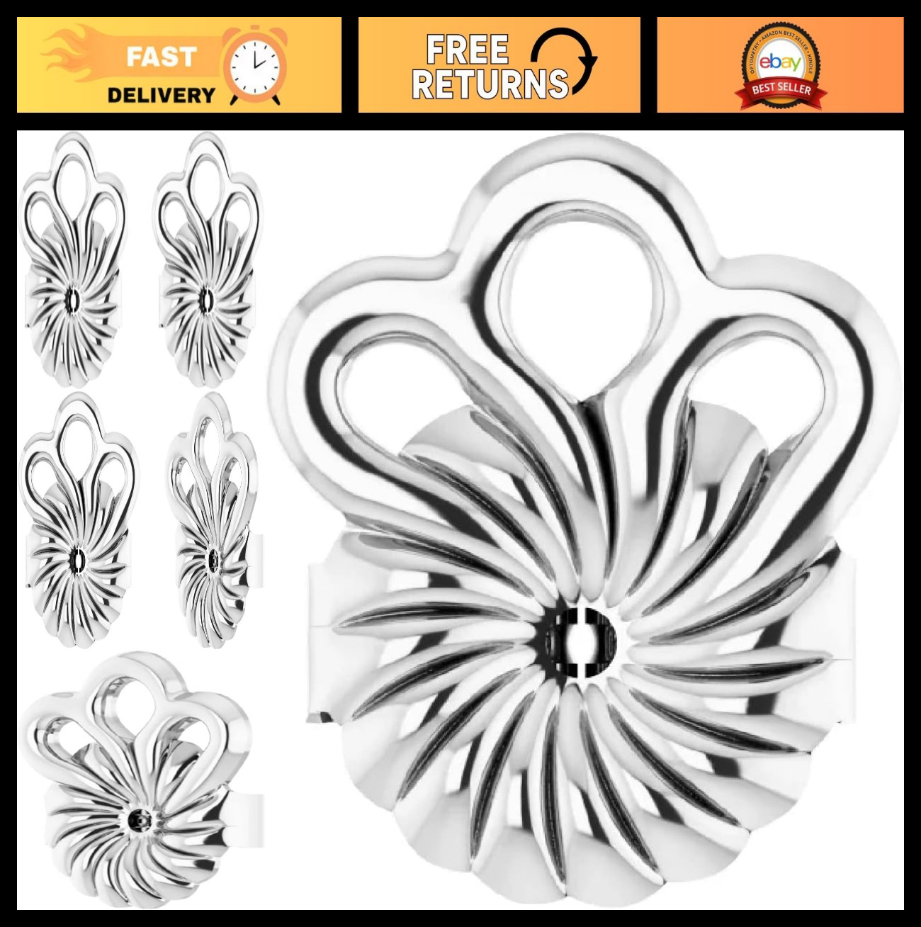 Sterling Silver Earring Backs – 1 Pair (8MM x 12MM) | Magic Lifters for Droopy E