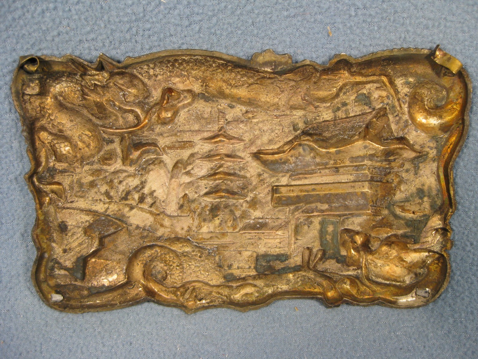 Vintage Chinese Wall Art Jewelry Box Lid with Dragon’s Antique 7″L X 4 1/2″