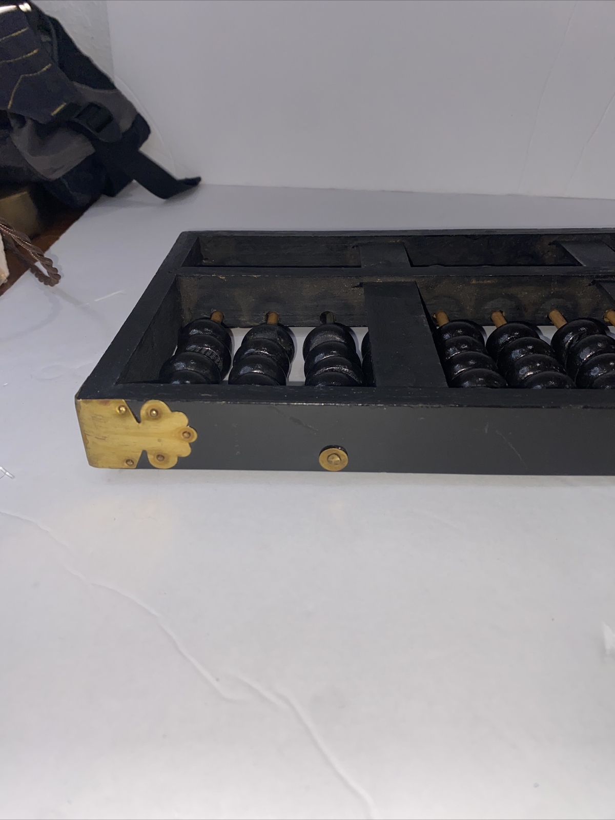 Vintage Lotus Flower Brand Abacus 11 Rods 77 Wood Beads Brass Accents