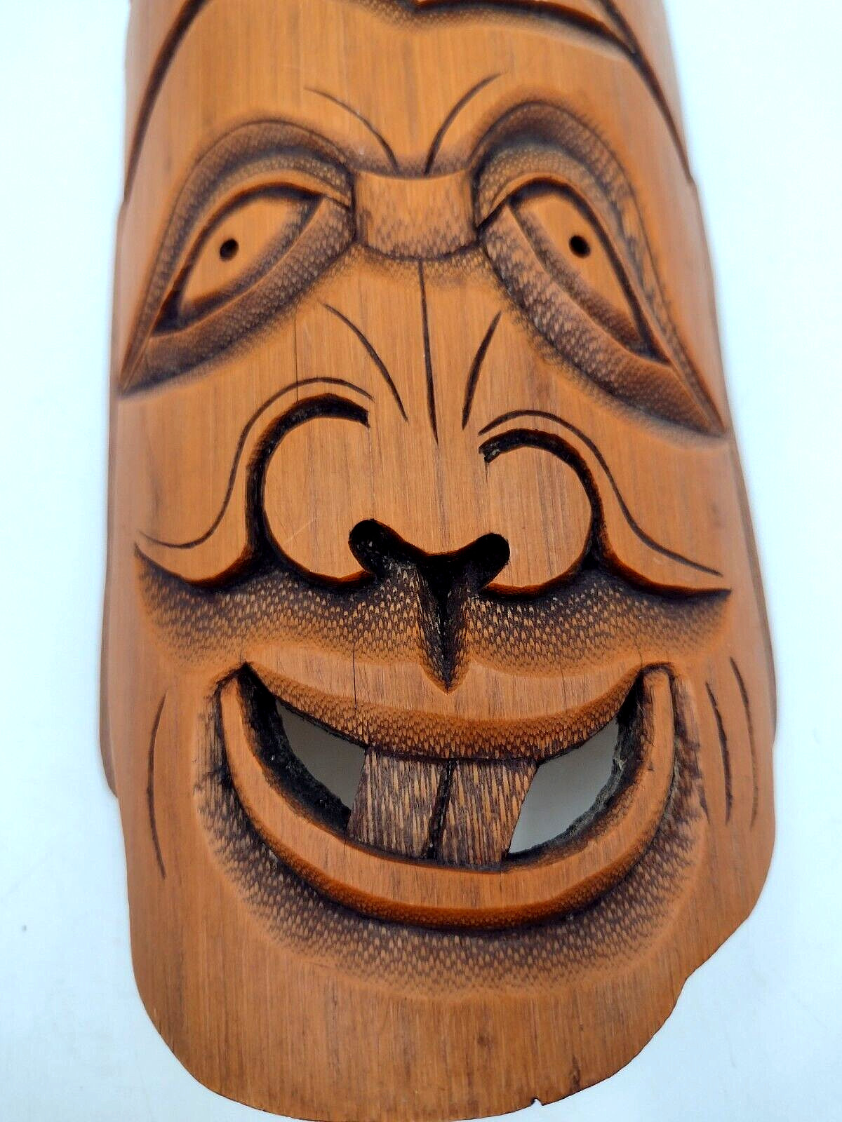 Chinese Handmade Carved Bamboo Happy Monk Face Hanging Wall Decor Fengdu China