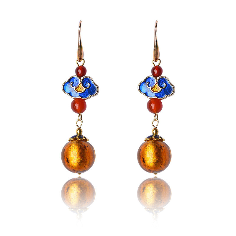 China Agate/Cloisonne/Coloured Glaze Ruyi Tibetan Style Vogue Earbob Earrings