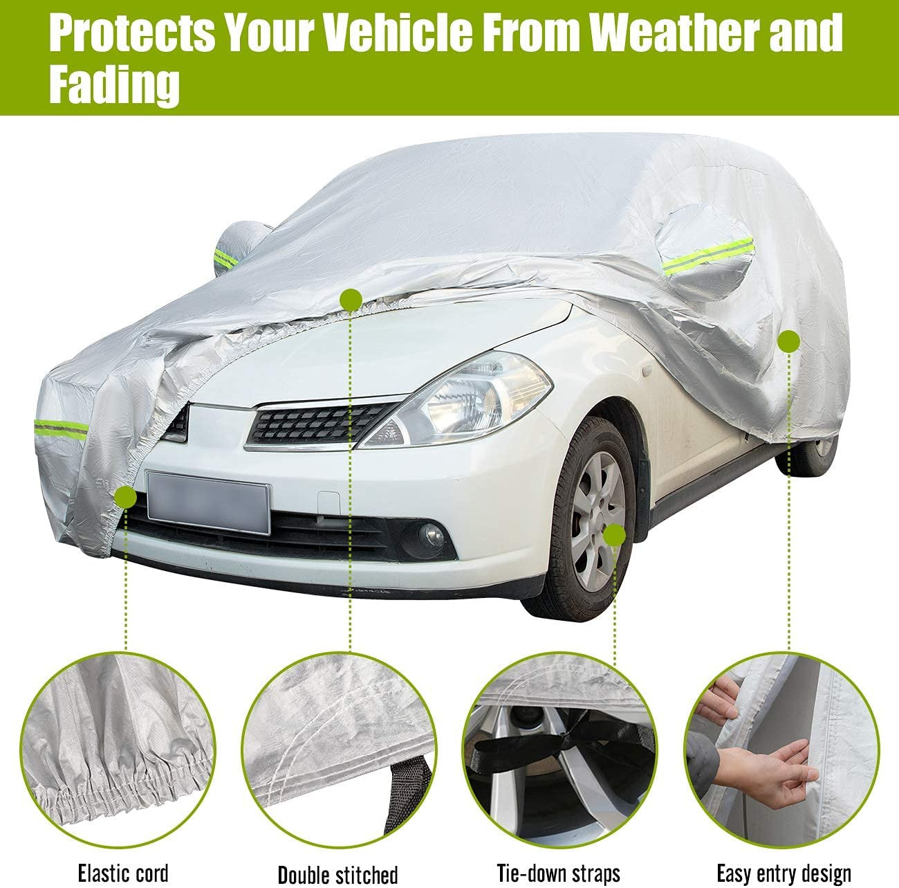 Hatchback Car Cover 5 Layers Universal Fit Sun Rain Windproof Dustproof NEW
