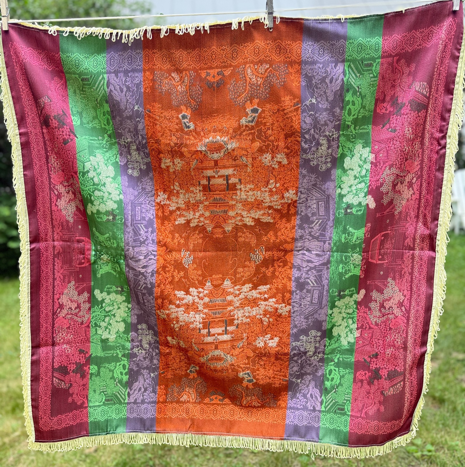 Vintage Chinese Silk Brocade China Tapestry Table Cloth 38inch Square Excellent