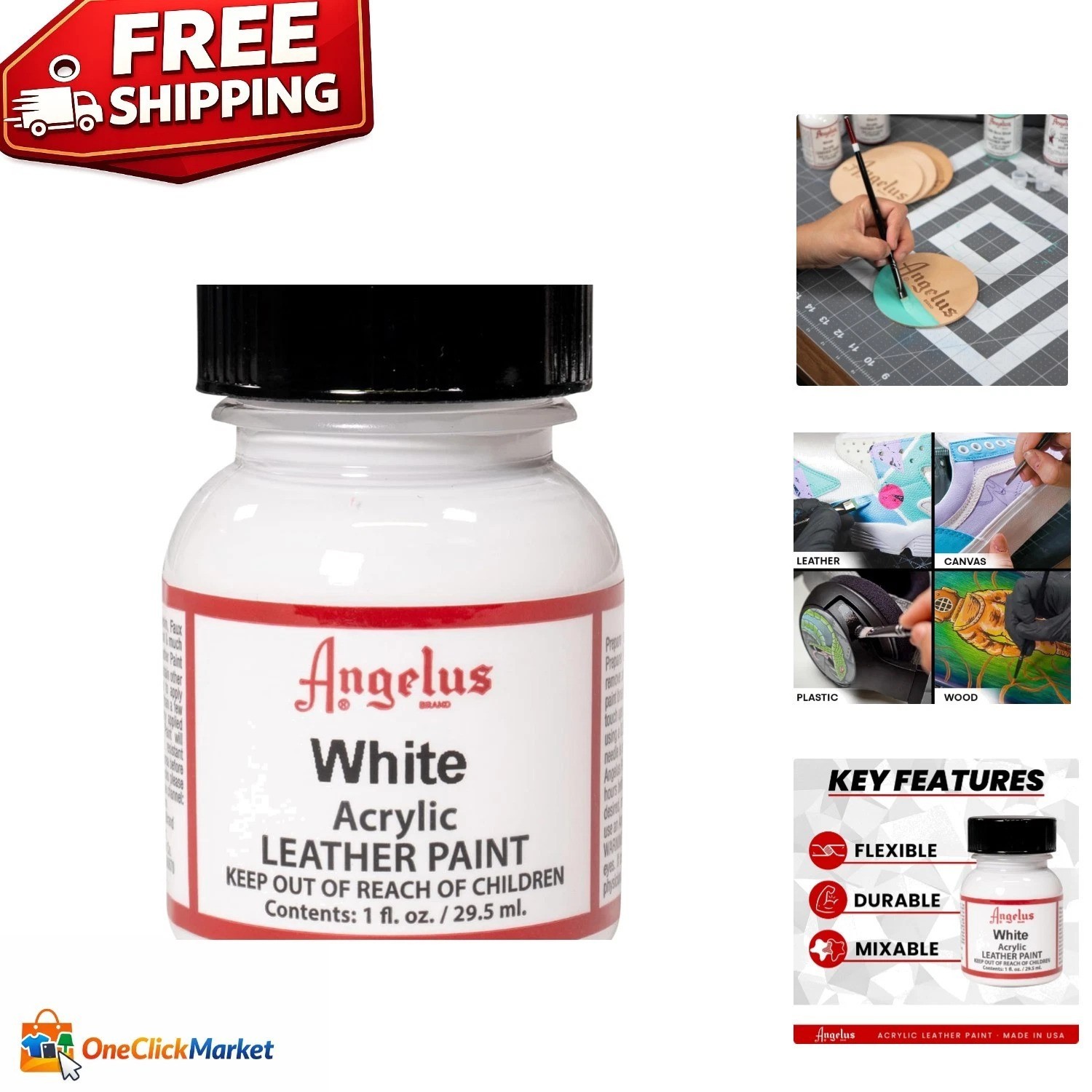 Professional White Acrylic Leather Paint, 1 Fl Oz – Quick Dry & Repair Focused