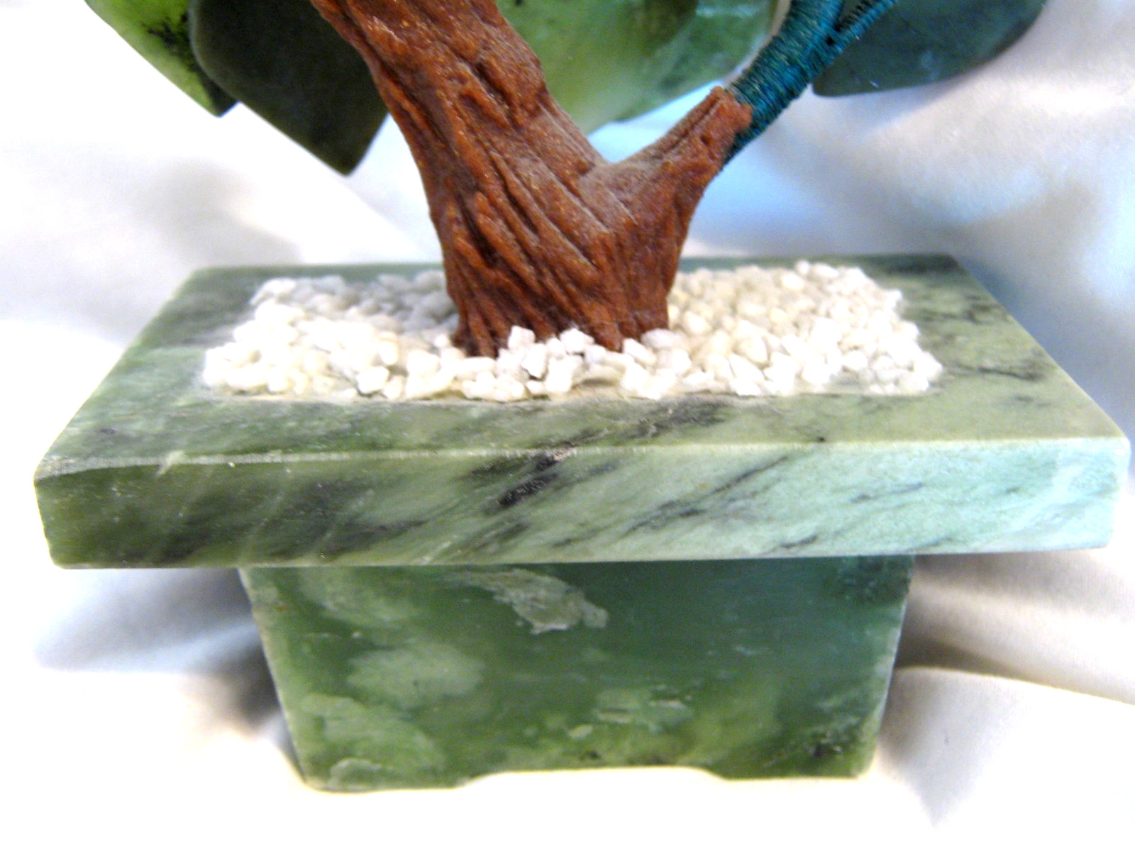 Chinese Jade Floral arrangement, Bonsai Tree, stone flowers & pot approx. 9″x6″