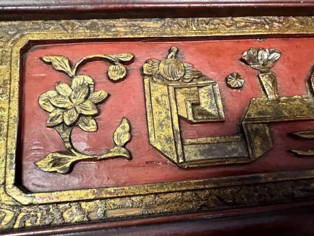 Lot of 5 Asian Chinese Hand Carved Painted Wood Panels Wall Hangings Décor