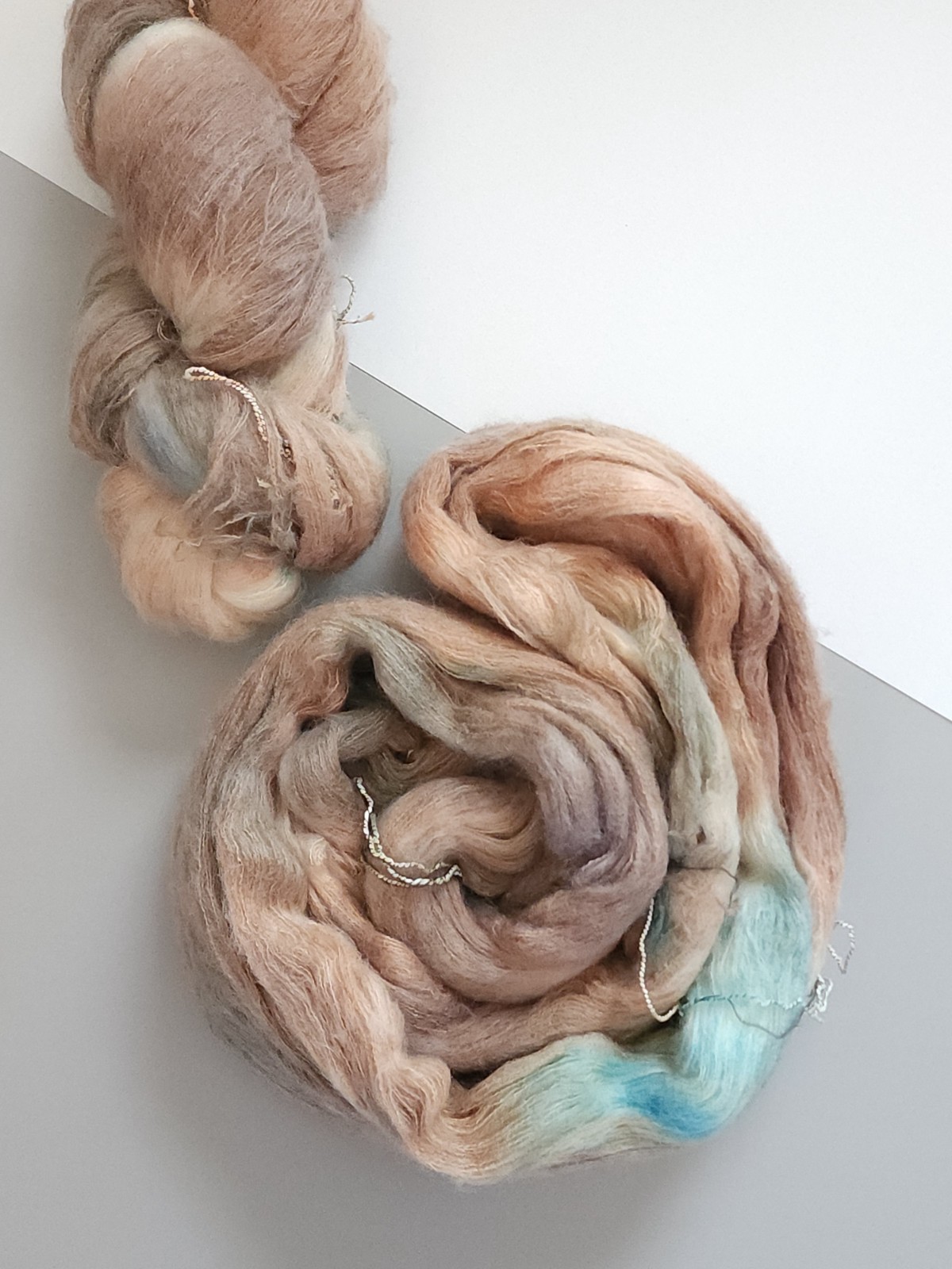 184g Hand Dyed Silk Kid Mohair Yarn Lace Variegated Nomad Earth Camel Turquoise