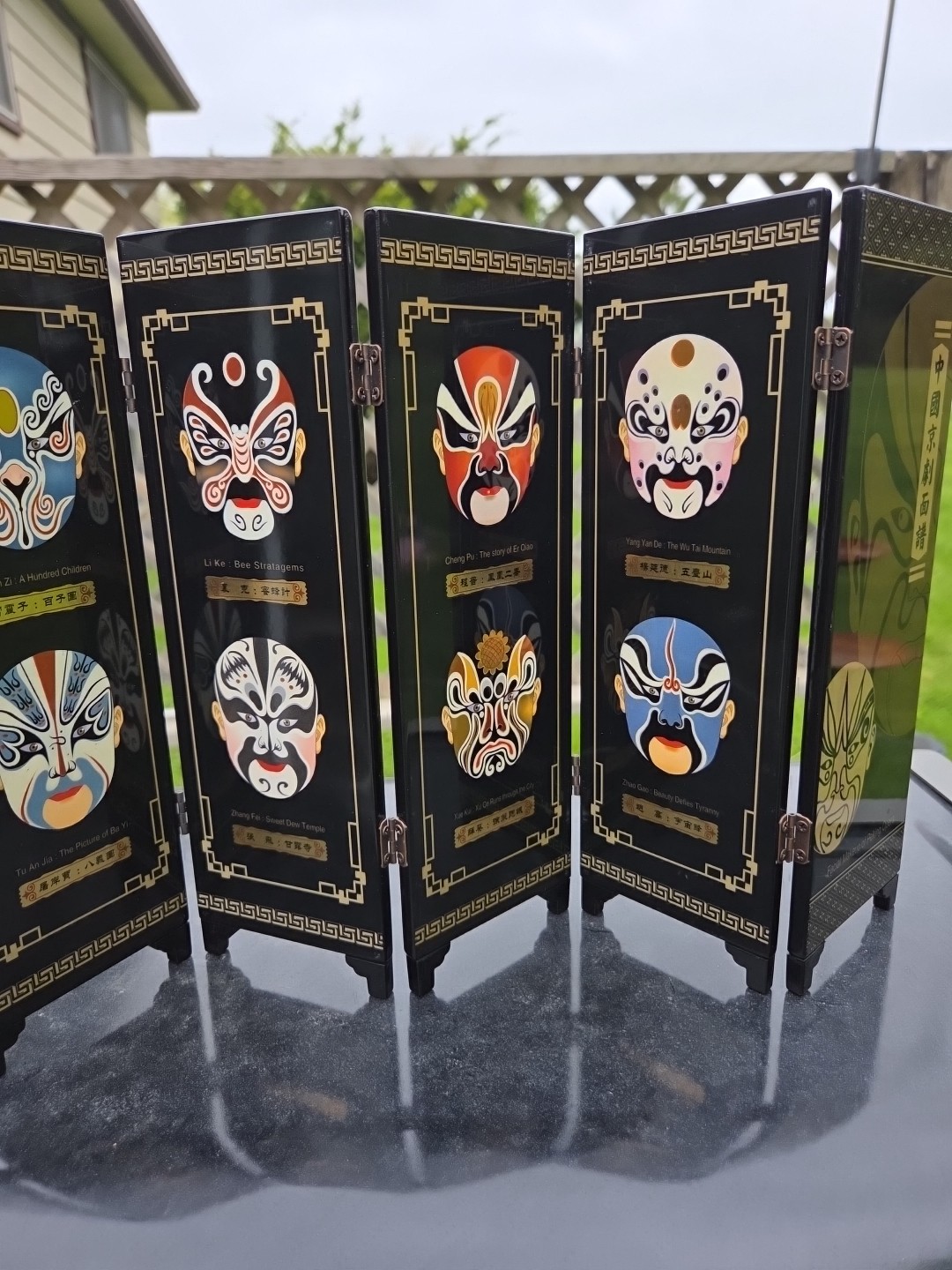 Chinese Mini 6 Panel Folding Screen Facial Makeup of Peking Opera Masks 18″ Asia