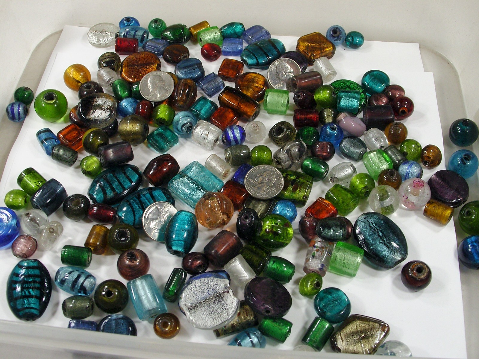 2 Pounds Assorted Shapes and Sizes India Foil Glass Beads Wholesale (ARK-2) ⭐