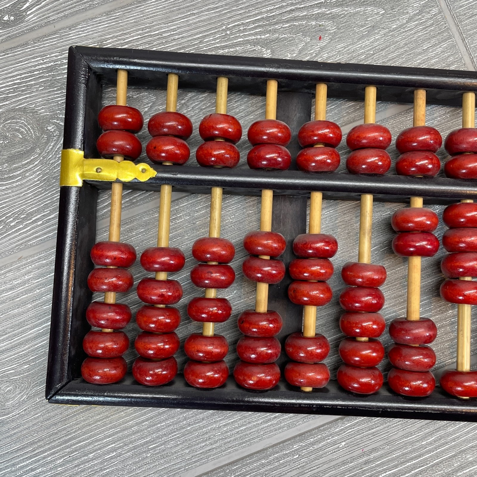 Vintage Abacus Lotus Flower Brand 12 Rods 91 beads Wood Onyx Black Red and Gold