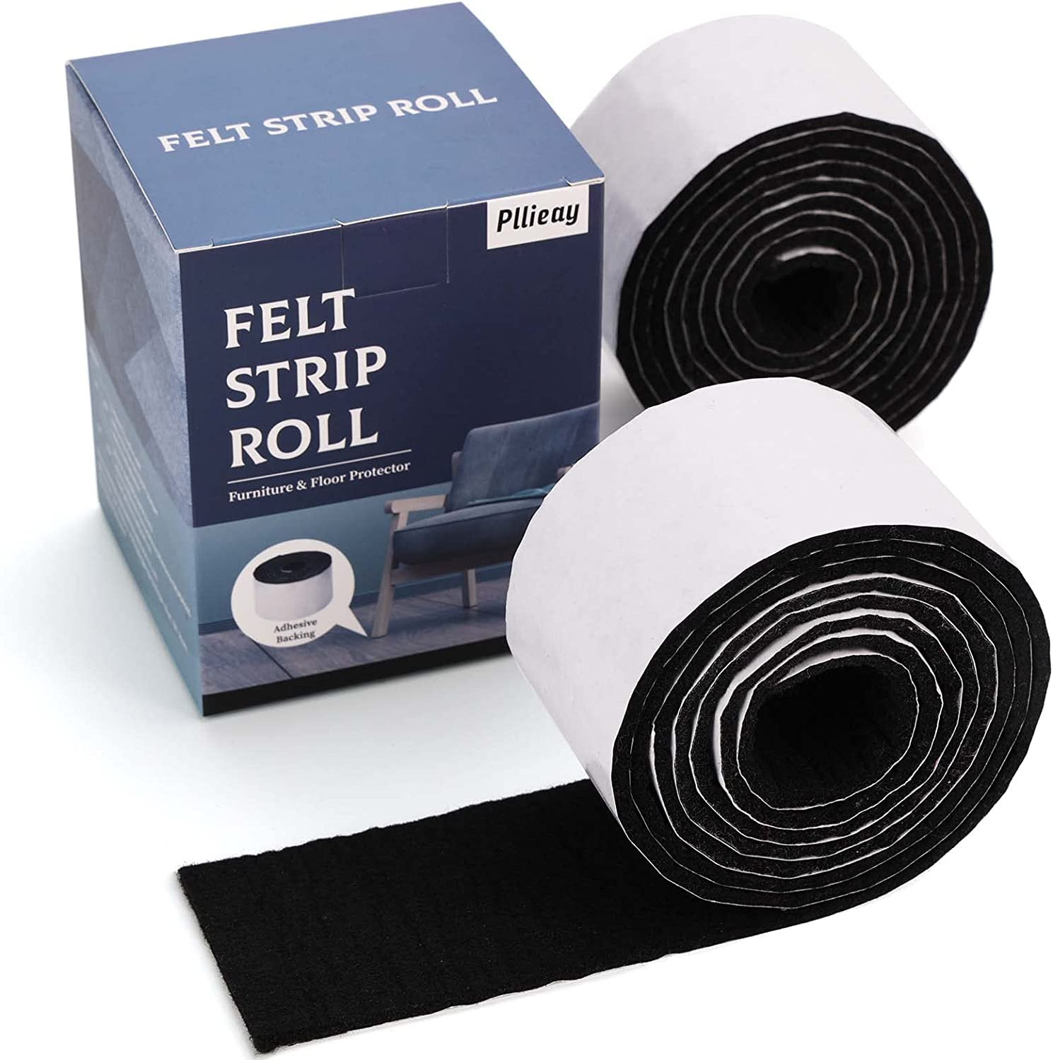 Pllieay 2 Pack Felt Tapes with Adhesive Backing, Heavy-Duty Self Adhesive Felt S