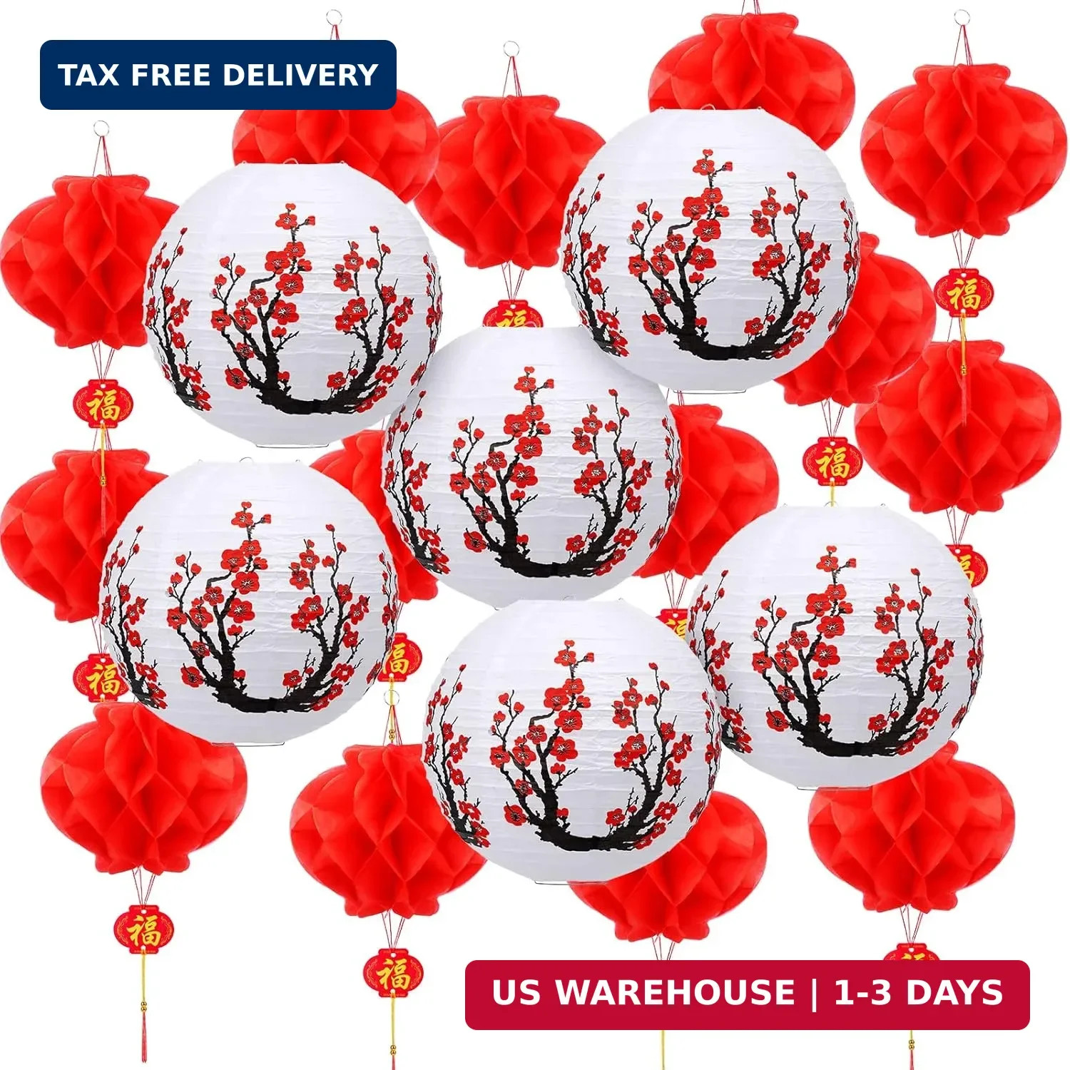 Mudder 20 Pieces Chinese Japanese Paper Lanterns, Cherry Flowers Paper Lanterns