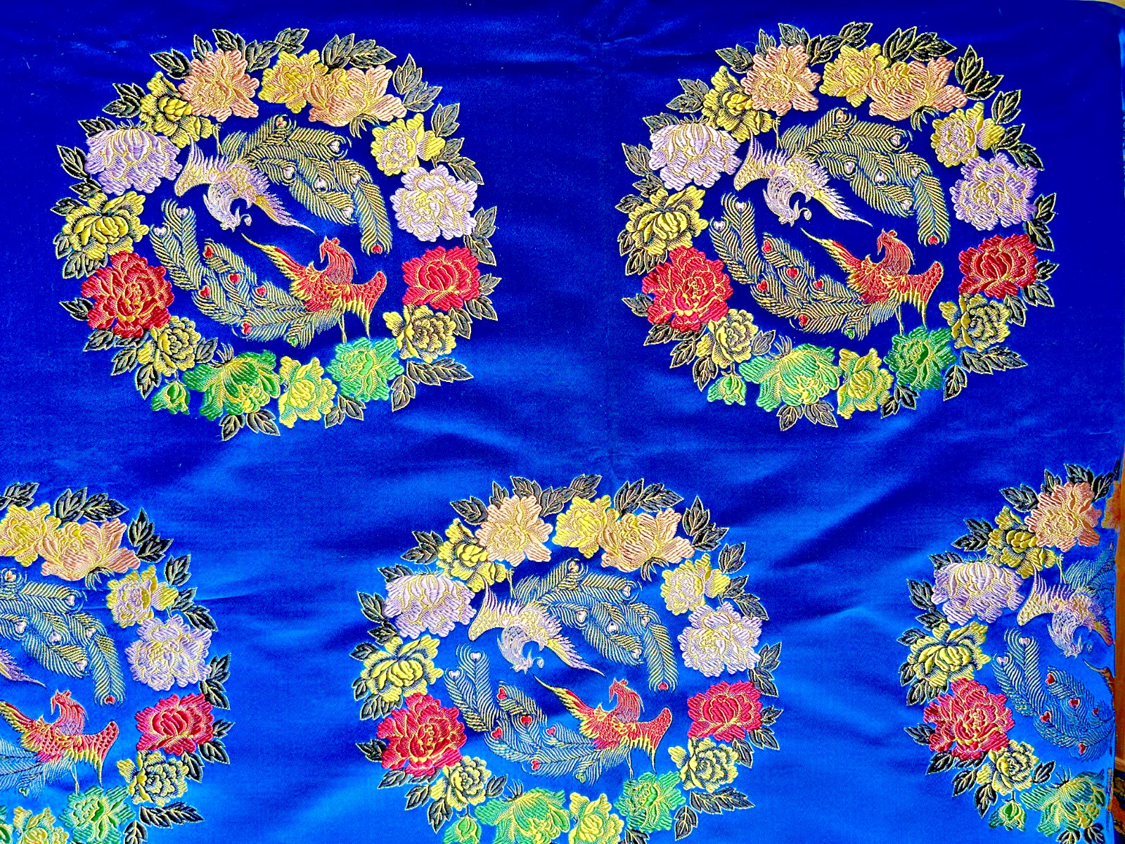 CHINESE SILK BROCADE PHOENIX FABRIC TEXTILE 1.75 YDS