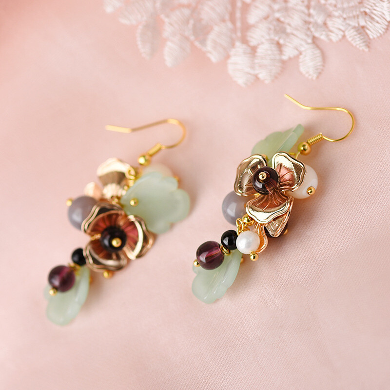 Chinese Coloured Glaze/Agate/Pearl Gild Tibetan Style Vogue Earbob Earrings